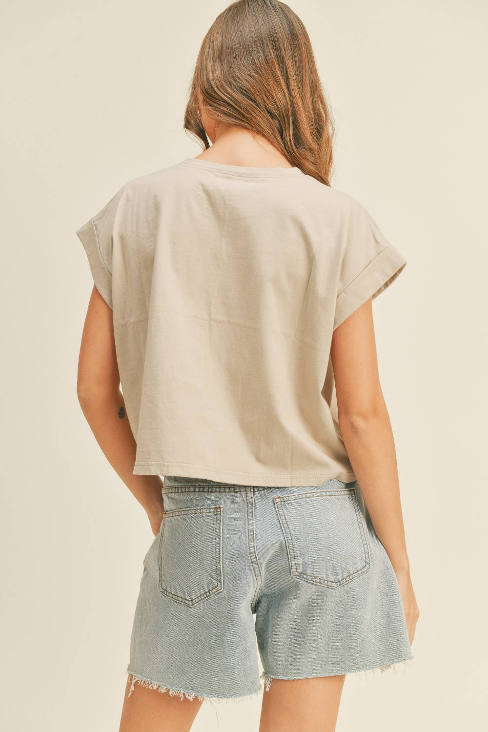 Cuffed Sleeve Top: Stone