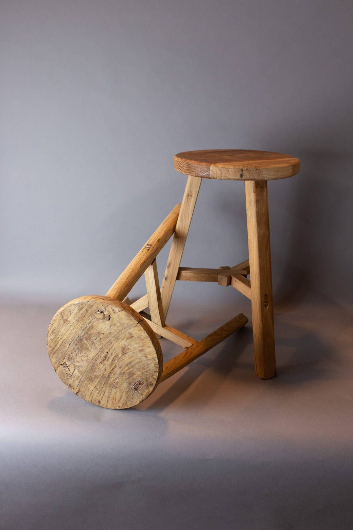 Vintage Elmwood Round Stool