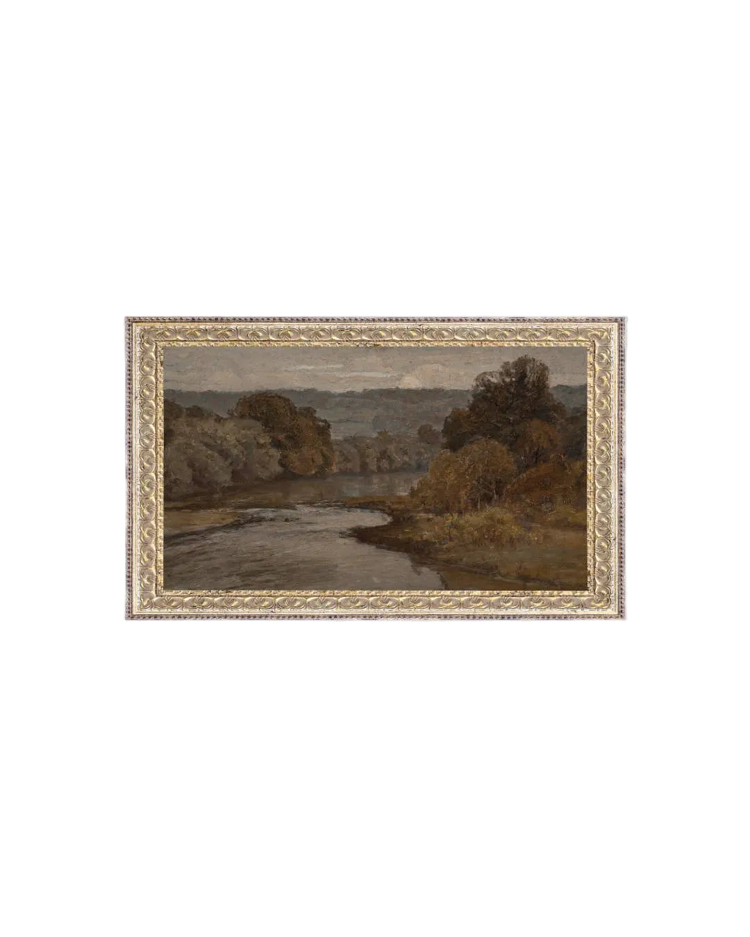Autumn River Framed Antique Art: 12x7