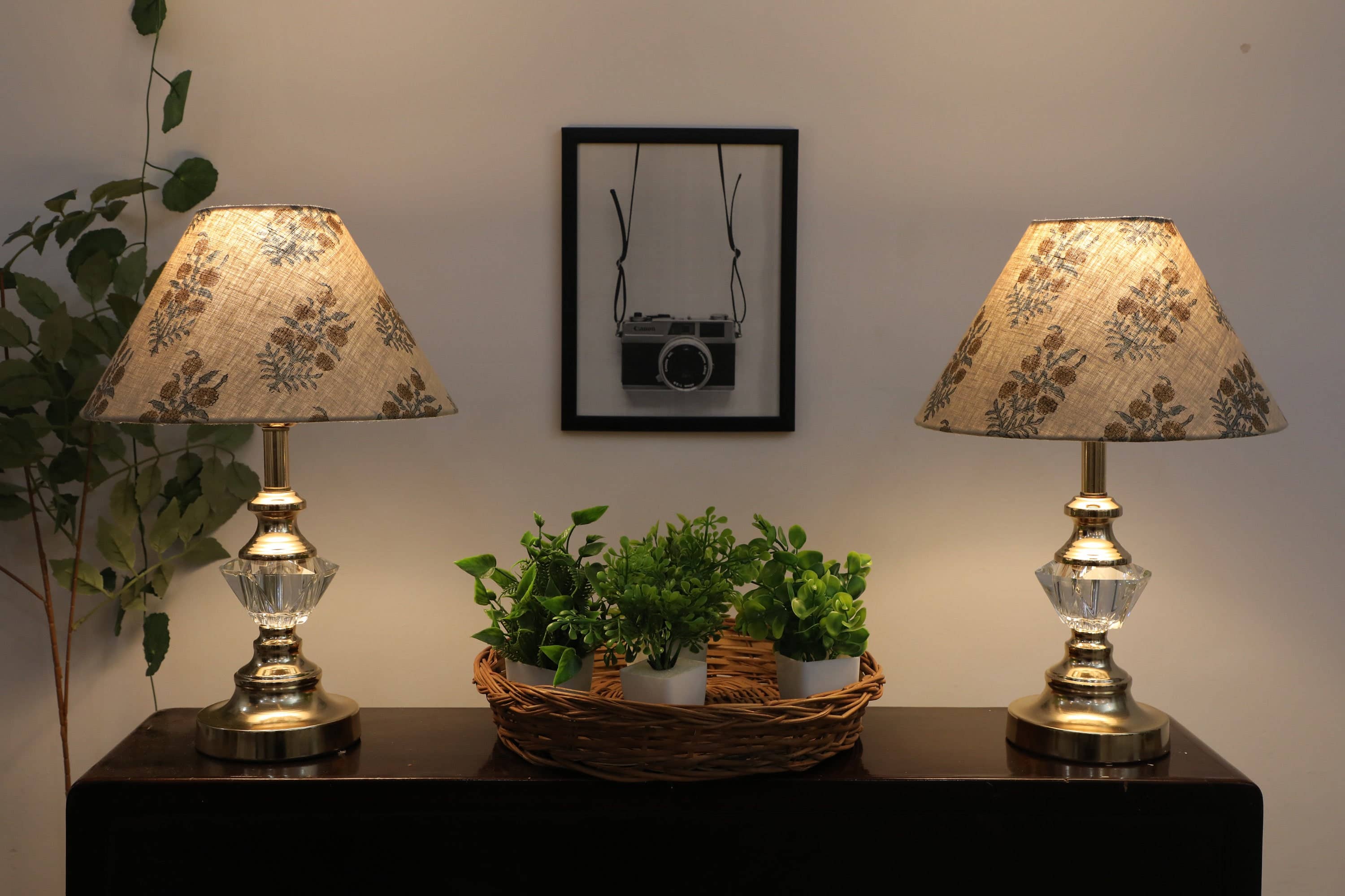 Block Print Lampshade: Blue & Beige