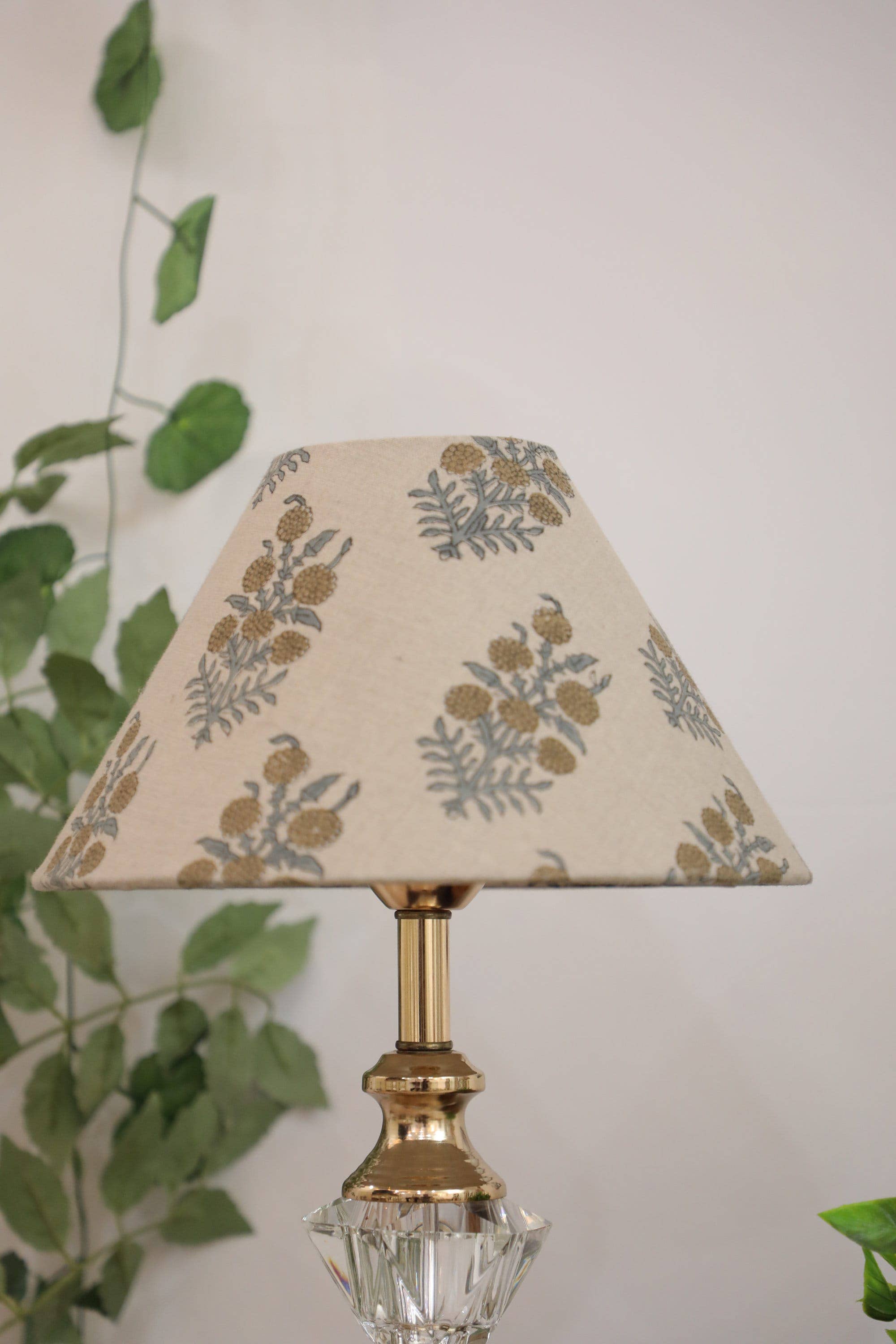 Block Print Lampshade: Blue & Beige