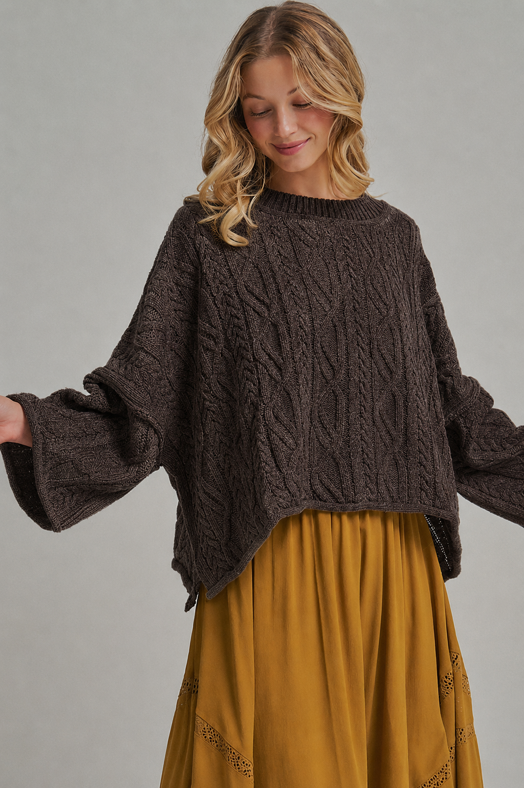 Oversized Cable Knit Sweater: Chocolate