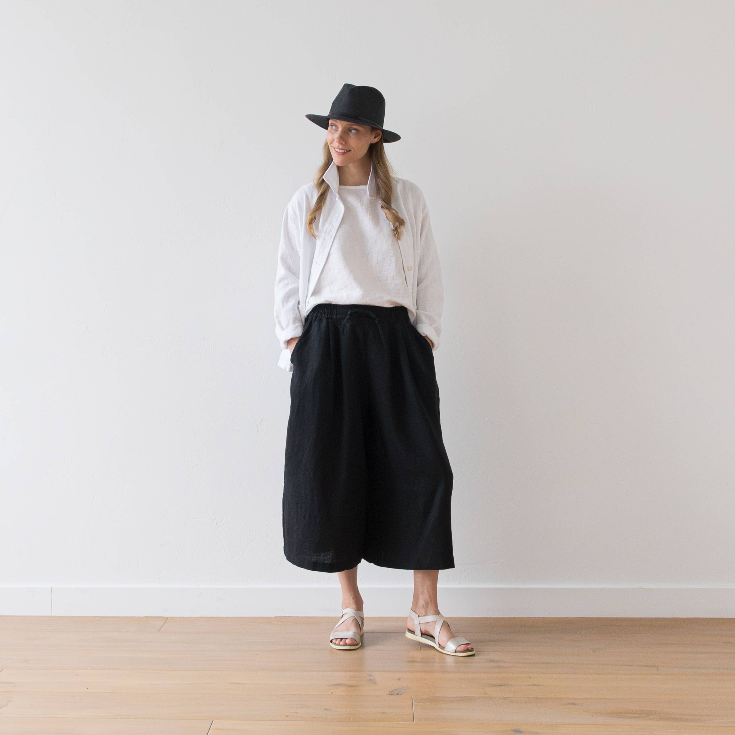 Black Wide Leg Linen Culottes