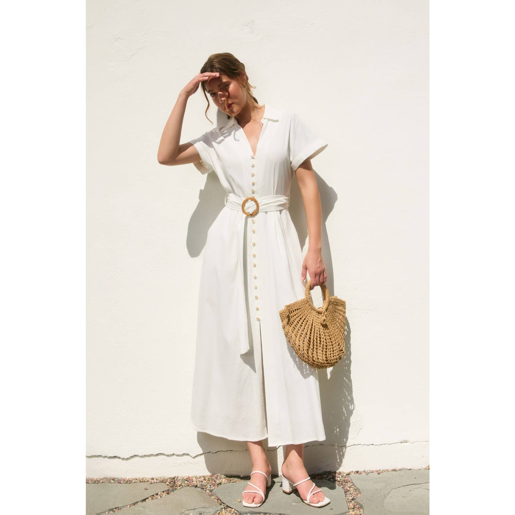 Solid Midi Dress: Ivory