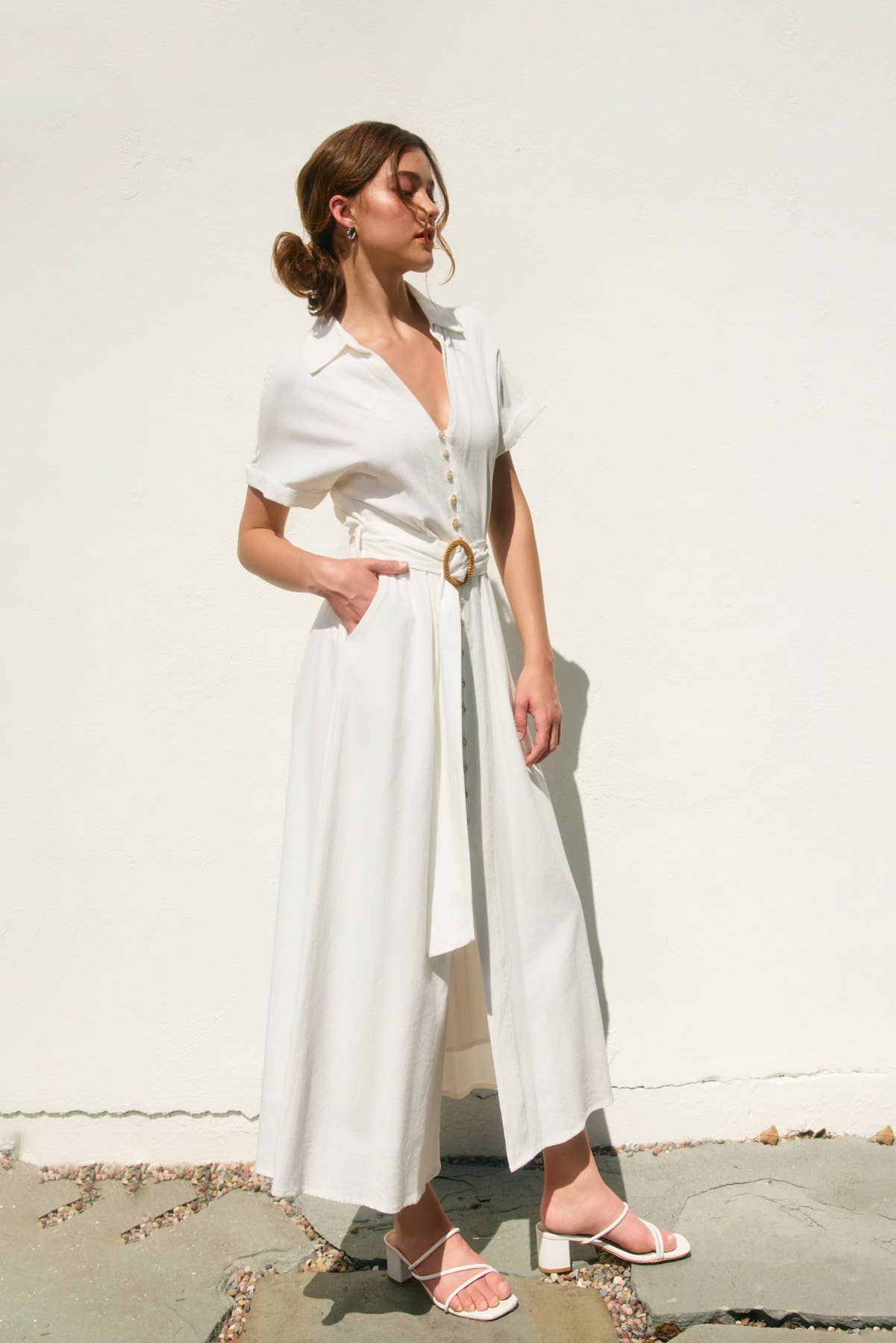 Solid Midi Dress: Ivory