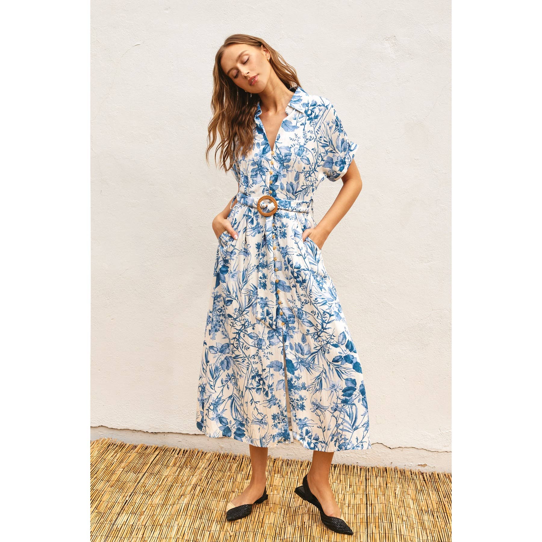 Floral Midi Dress: Porcelain Blue