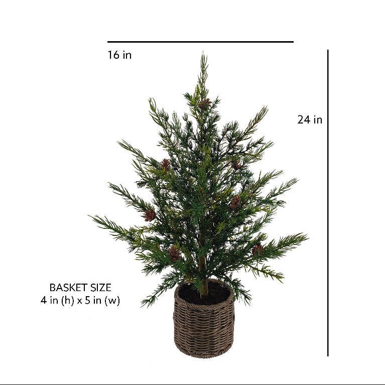Faux Pine Tree in Woven Basket