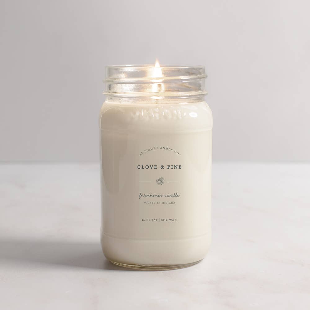 Clove & Pine - Soy Wax Mason Jar Candle: 16 oz