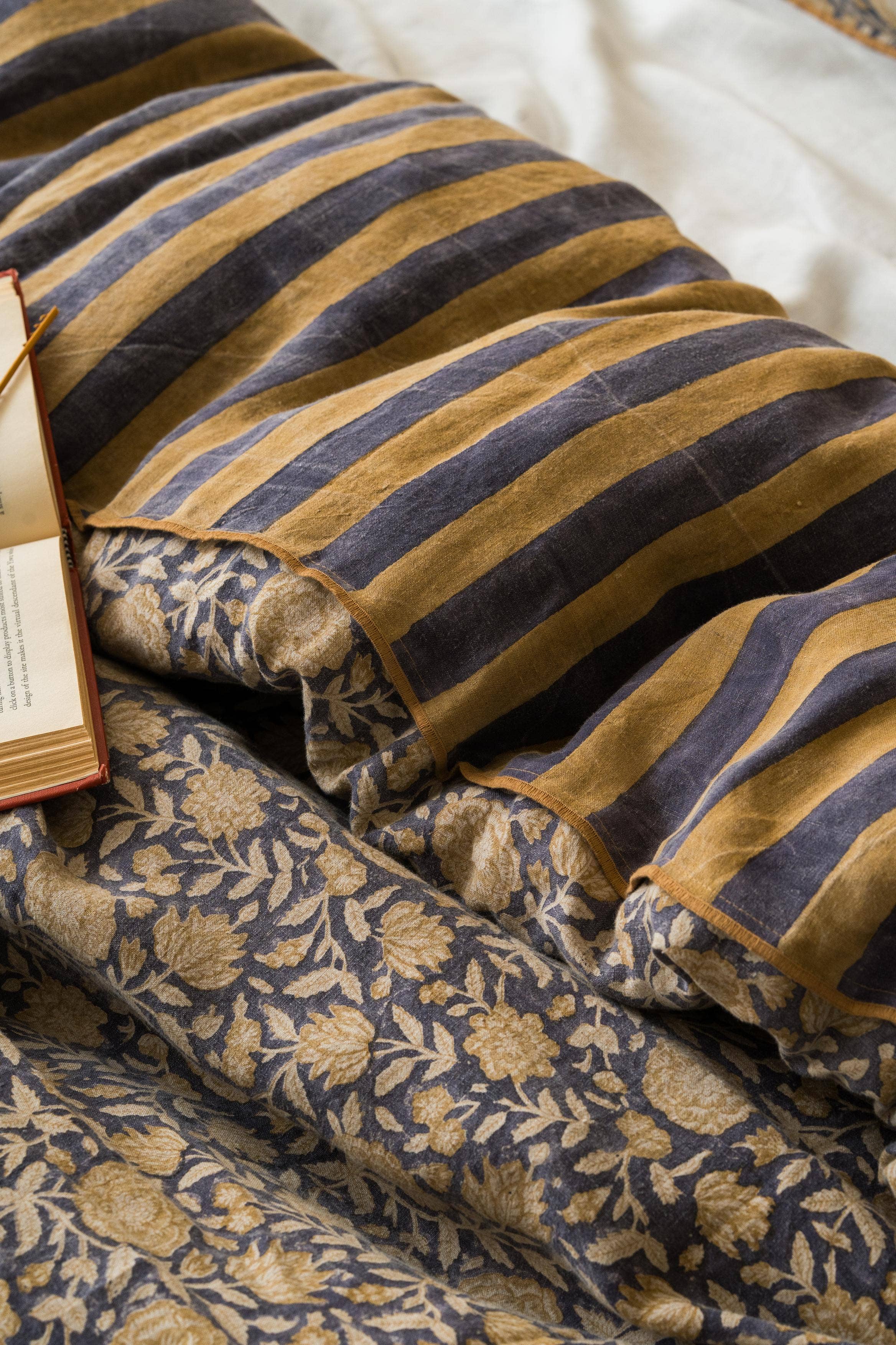Evangeline Block Printed Linen Duvet Cover Set