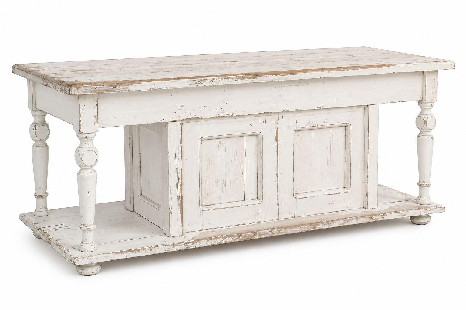 Antique Kitchen Island: Weathered White