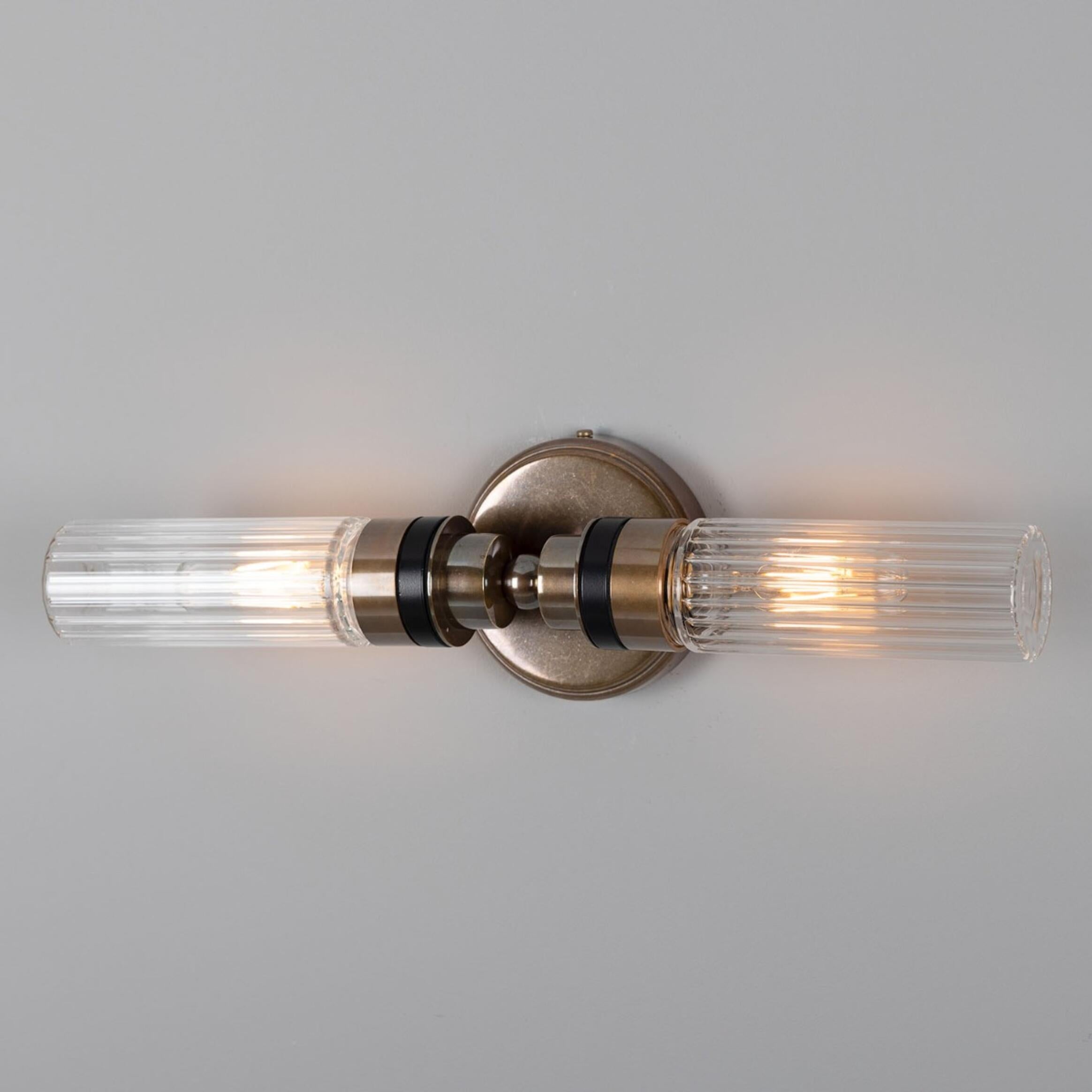 Double Tube Ribbed Glass Sconce