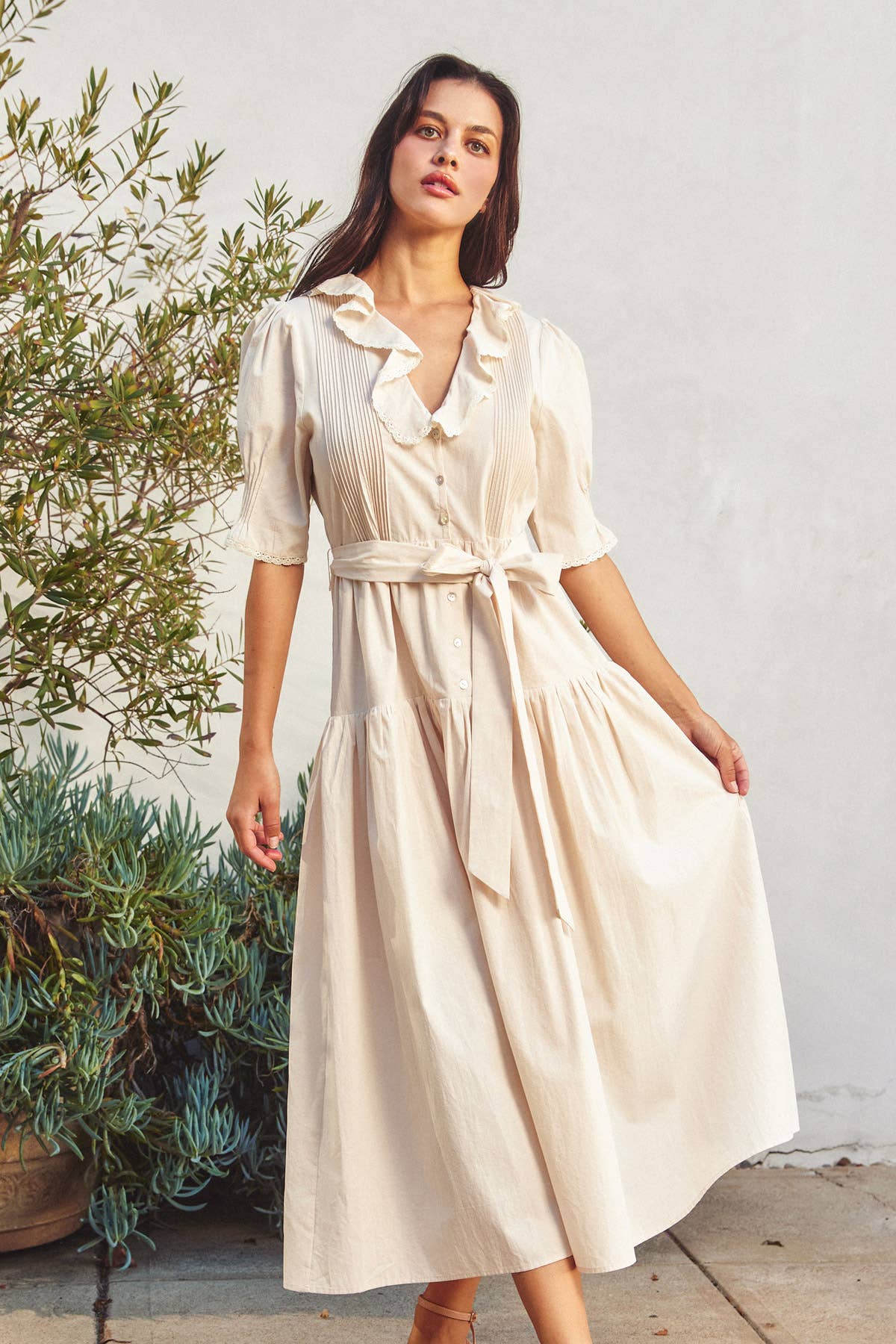 Cotton Puff Sleeve Dress: Parchment