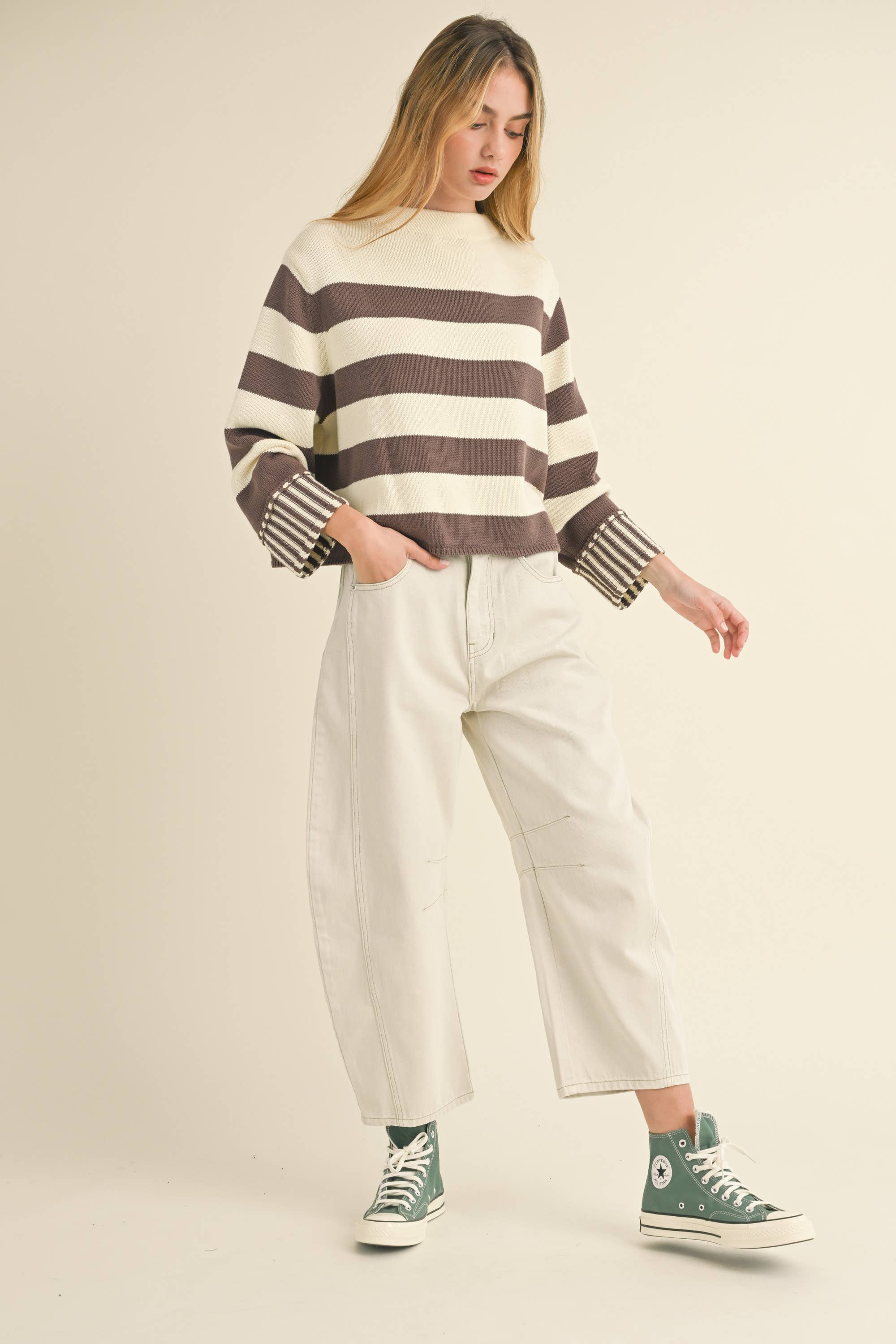 Barrel Denim Pants: Ecru