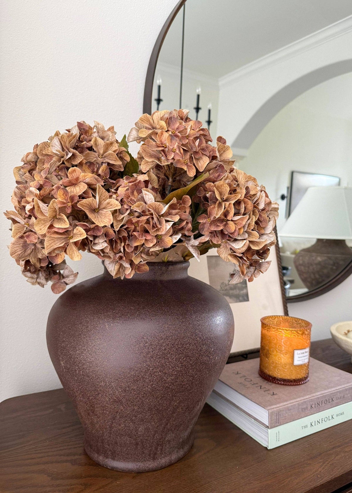 Mixed Brown Artificial Hydrangea Bush - 22"