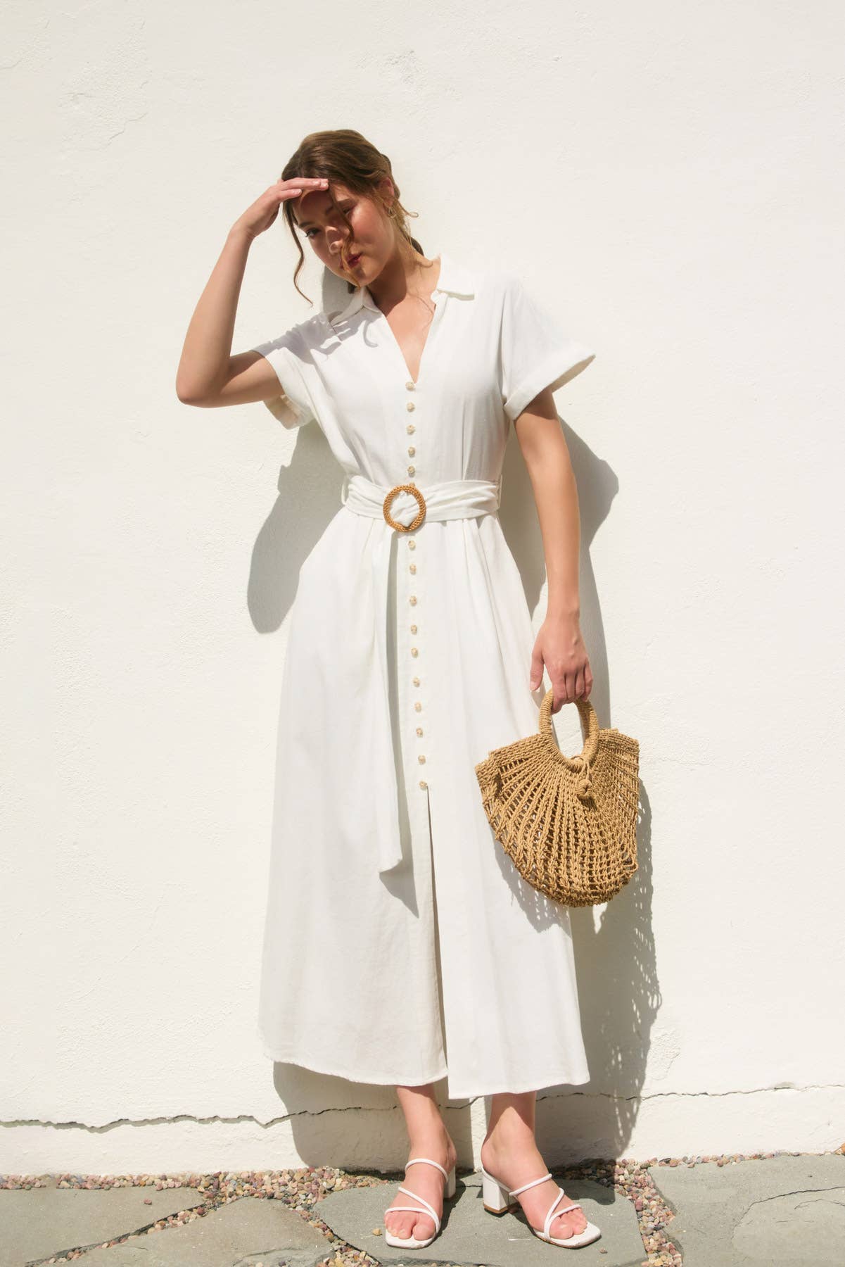 Solid Midi Dress: Ivory