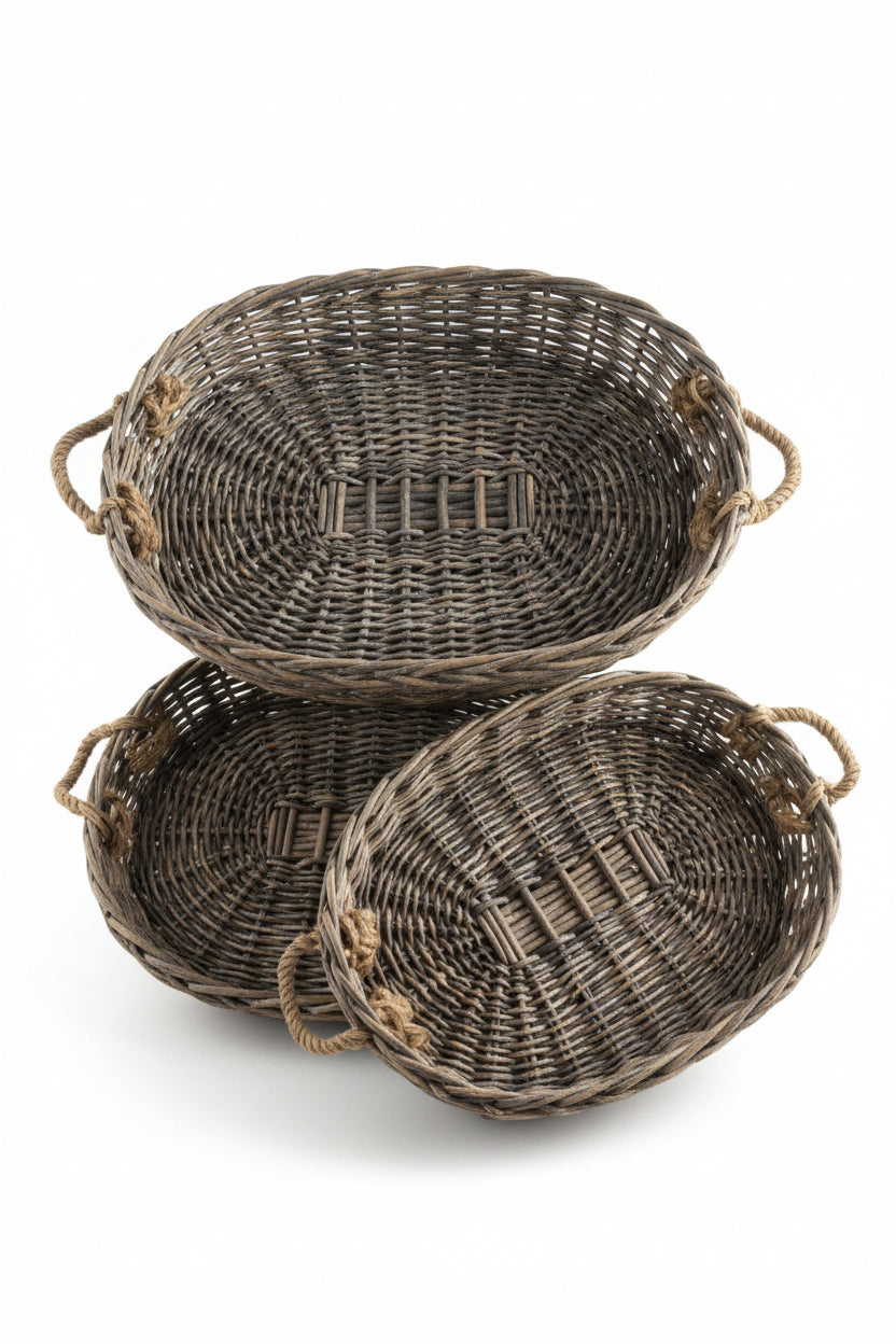 Oval Willow Trays with Jute Handles: Set of 3