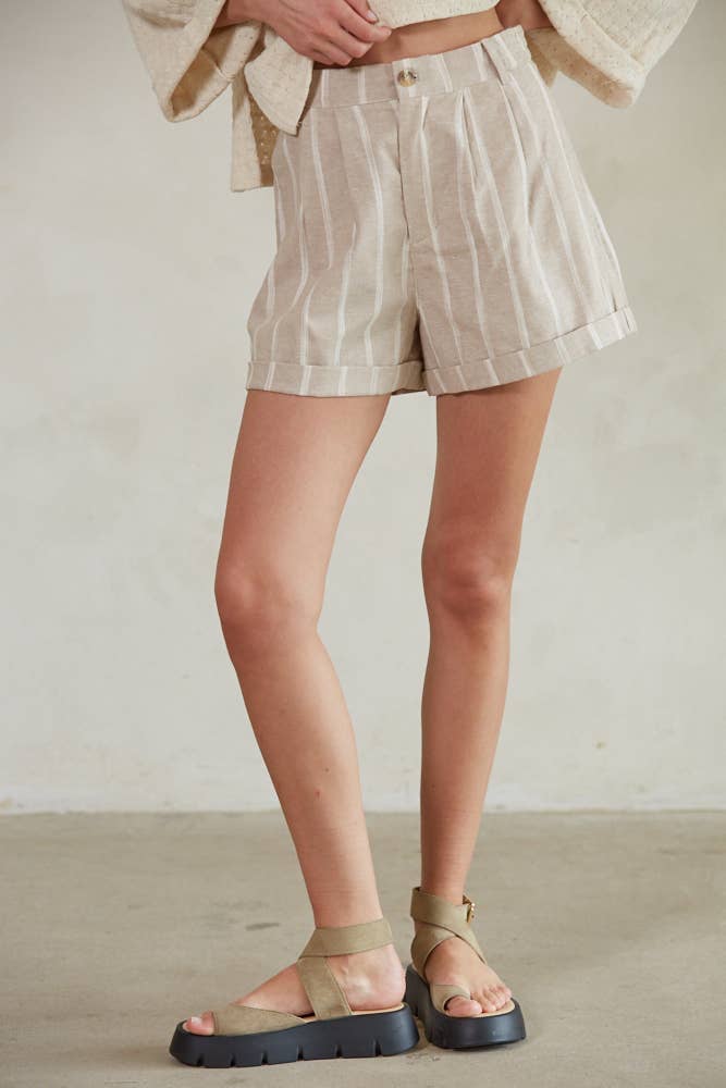 Woven Linen Cotton Striped Shorts