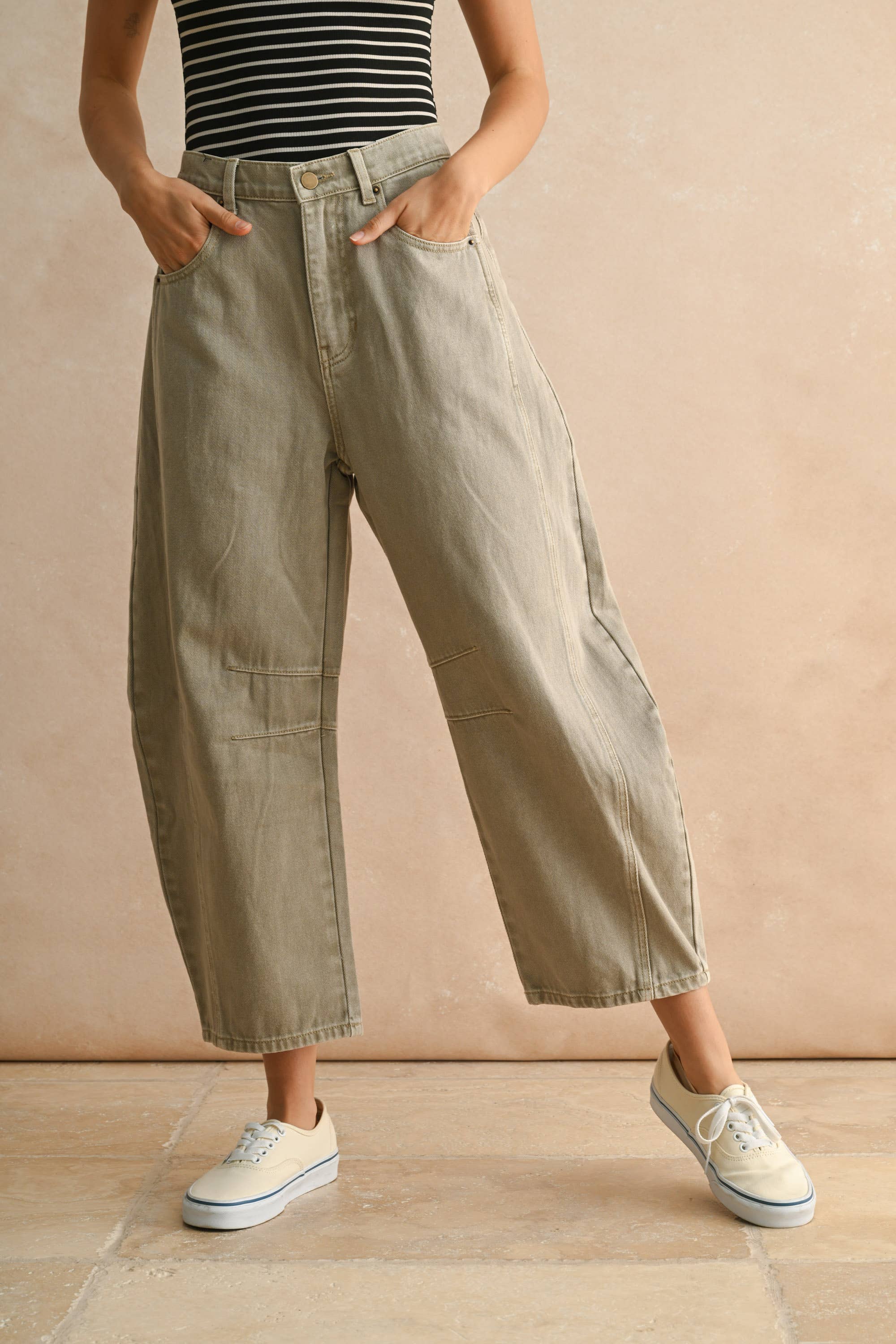 Barrel Denim Pants: Stone