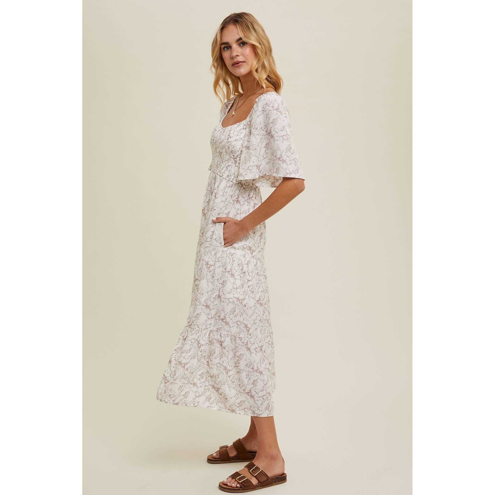 Floral Flutter Sleeve Dress