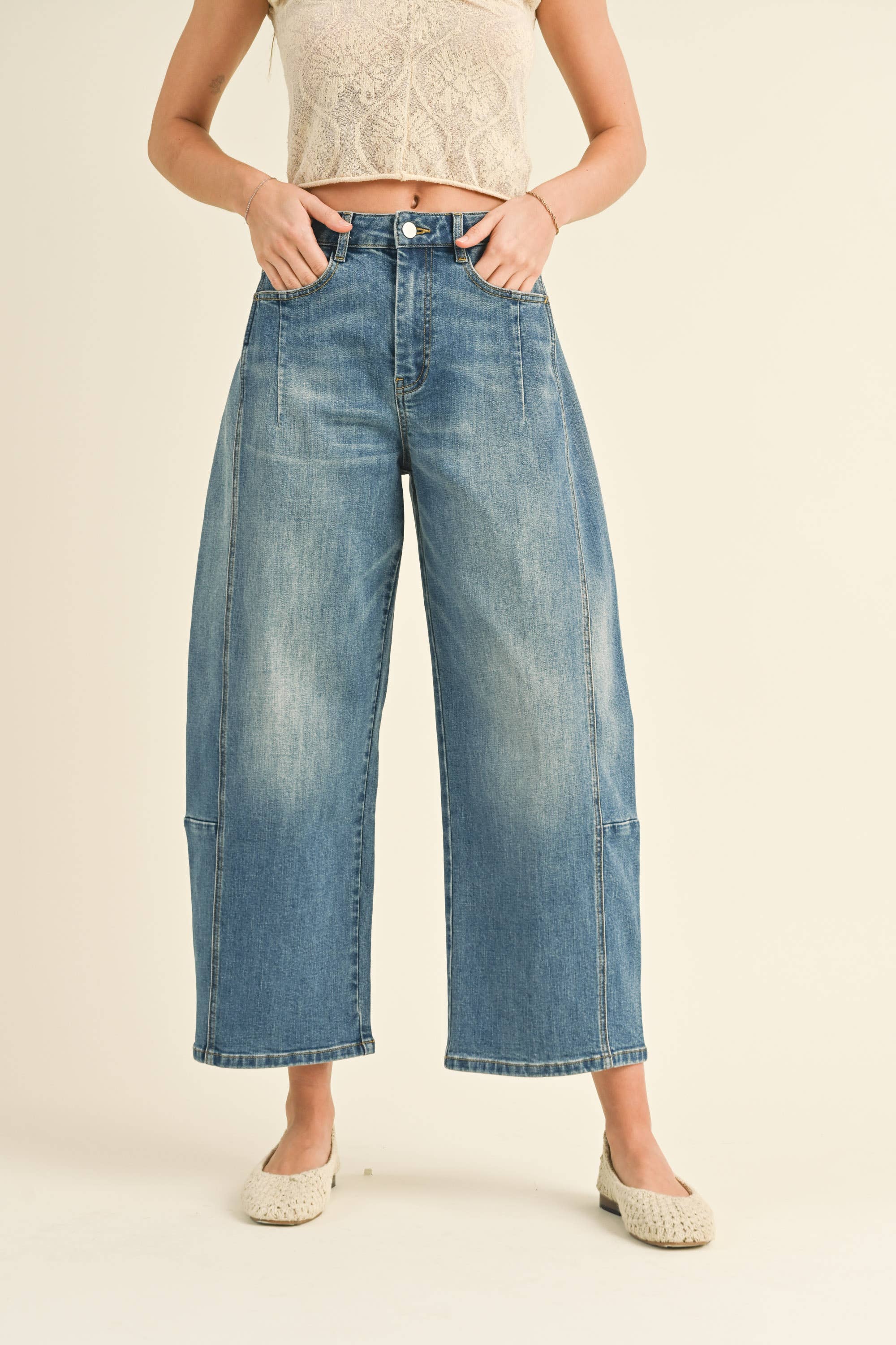 Loose Fit Barrel Denim Pants