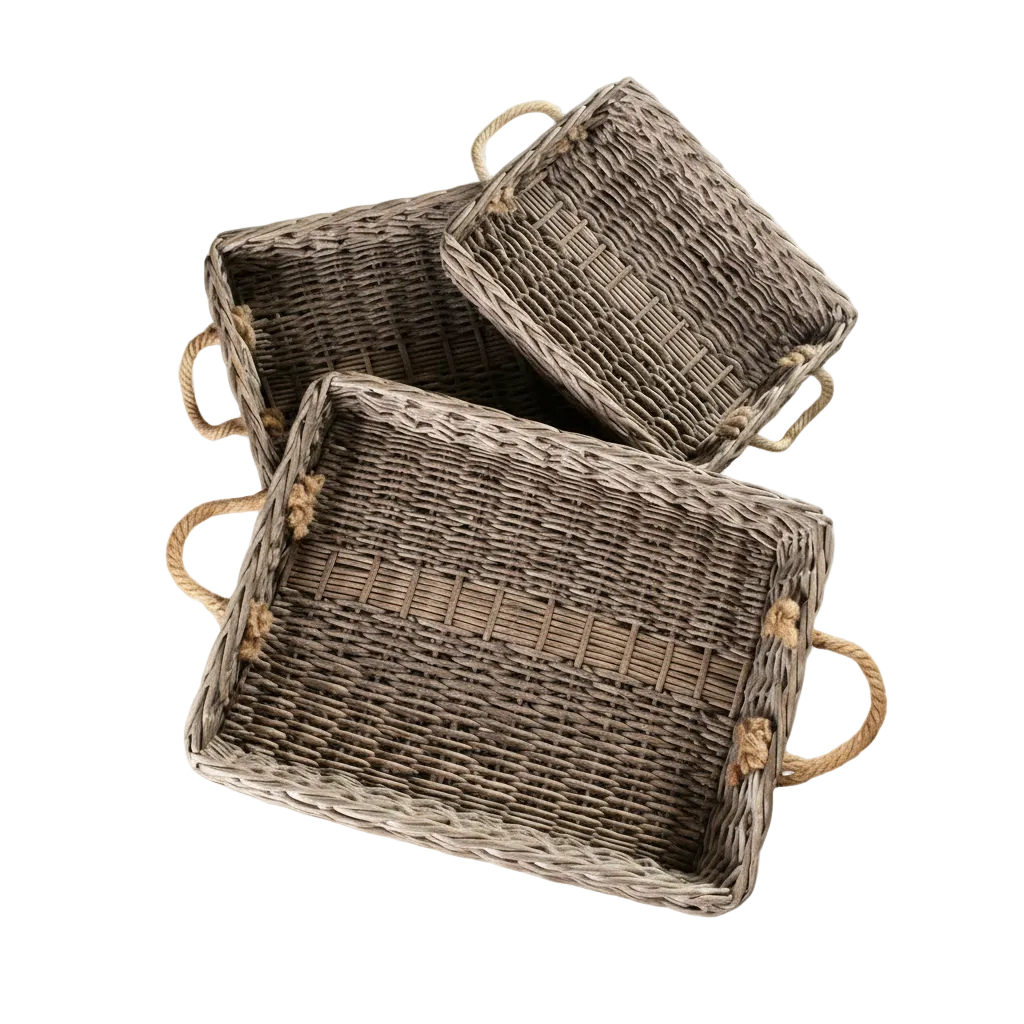 Rectangular Willow Trays with Jute Handles: Set of 3