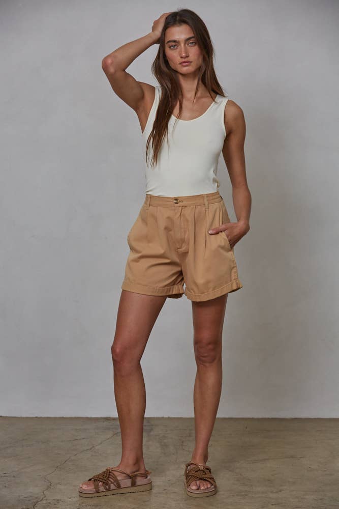 Cotton Pleated Wide Leg Shorts