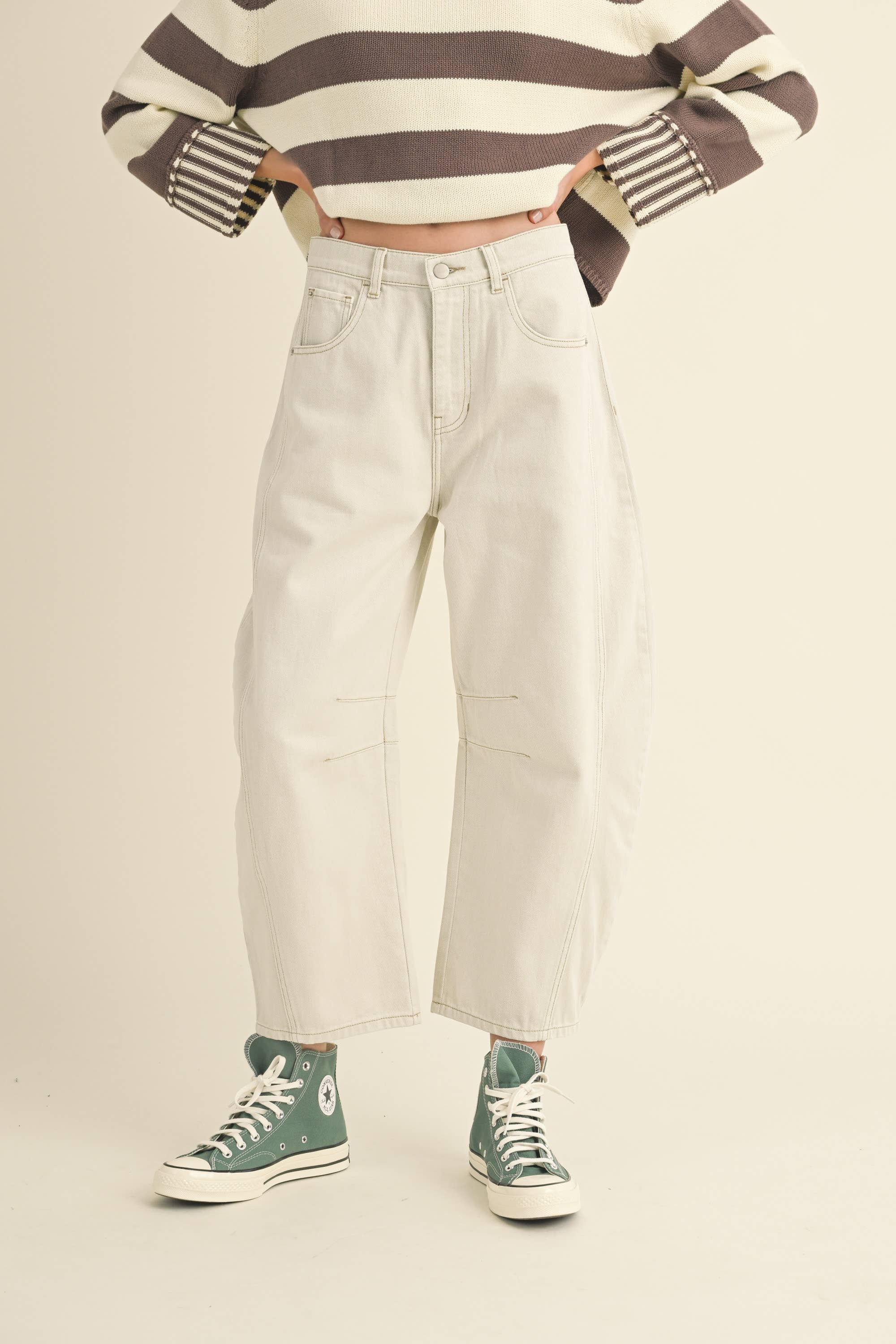 Barrel Denim Pants: Ecru