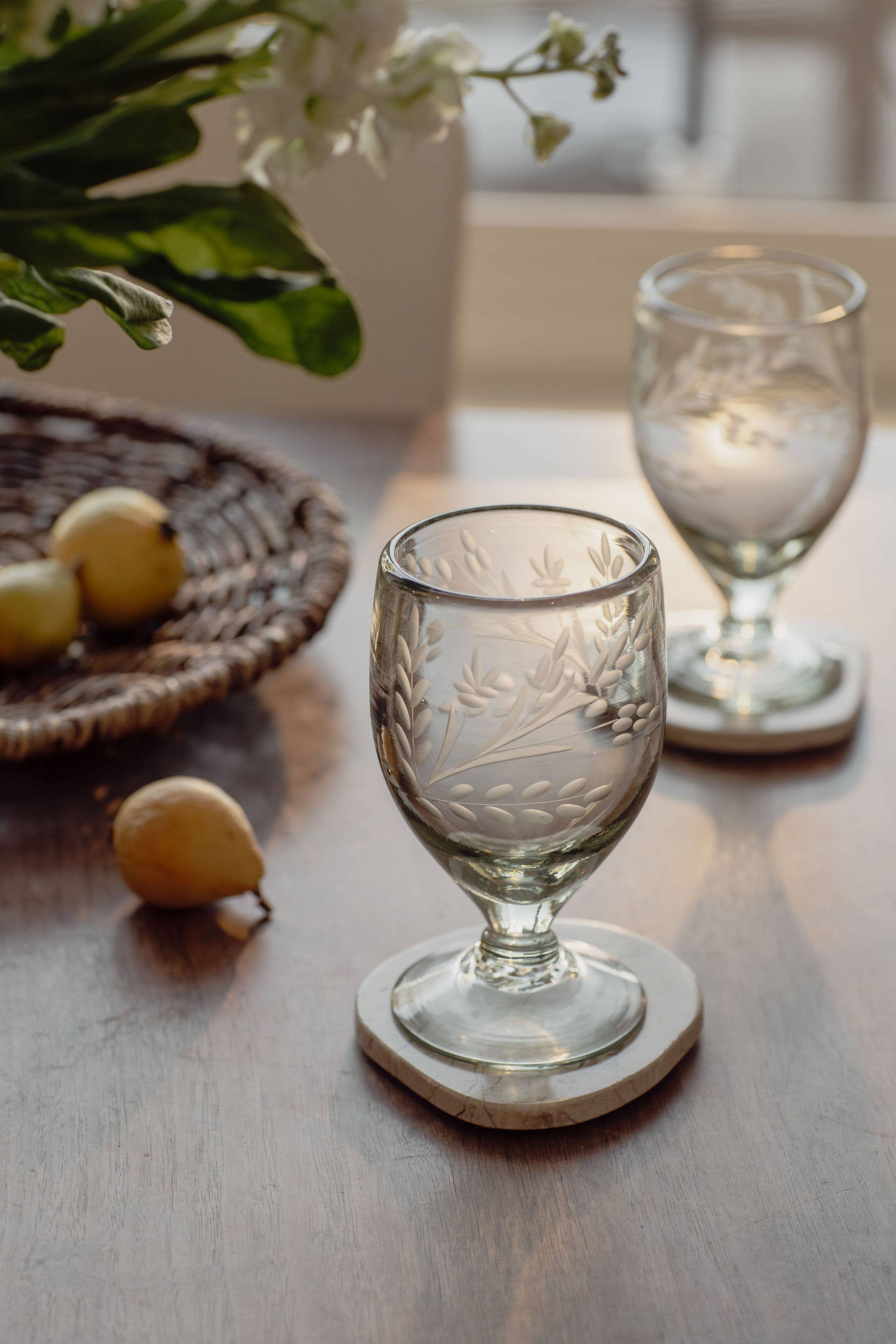 Lua Floral Hand-Etched Glass