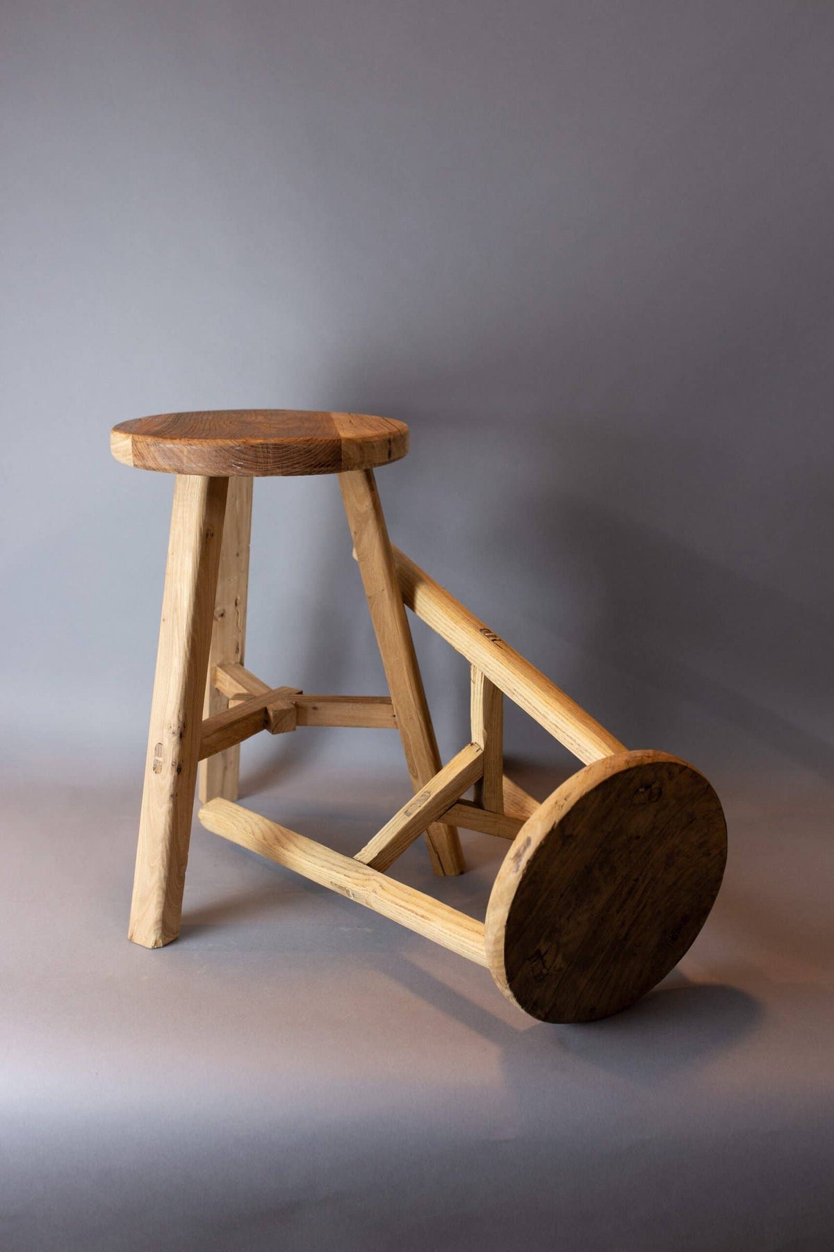 Vintage Elmwood Round Stool