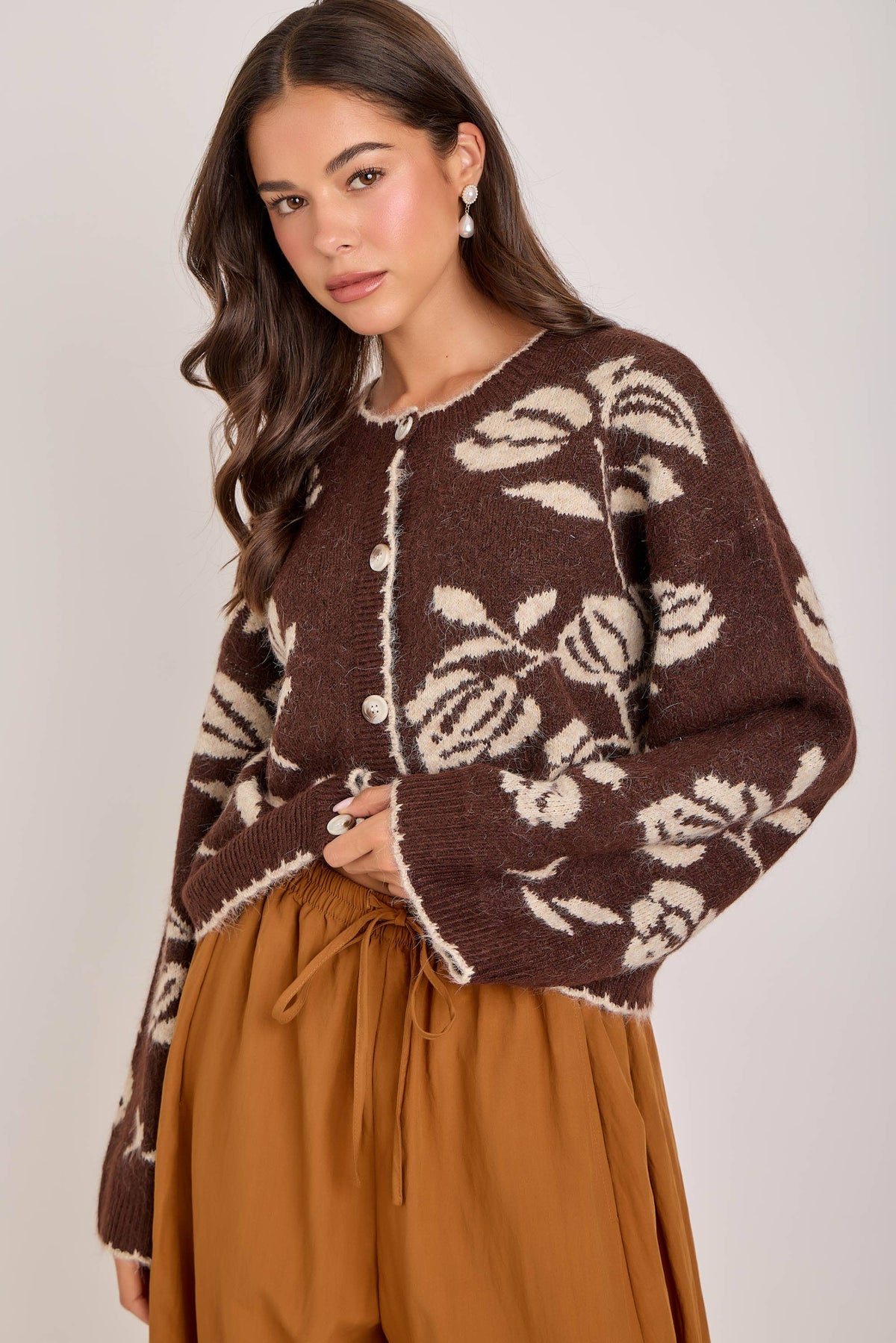 Floral Cardigan: Mocha & Oatmeal