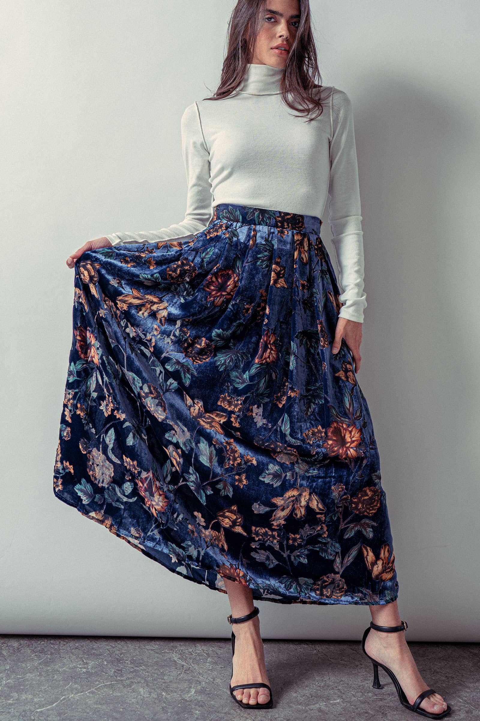 Velvet Floral Maxi Skirt
