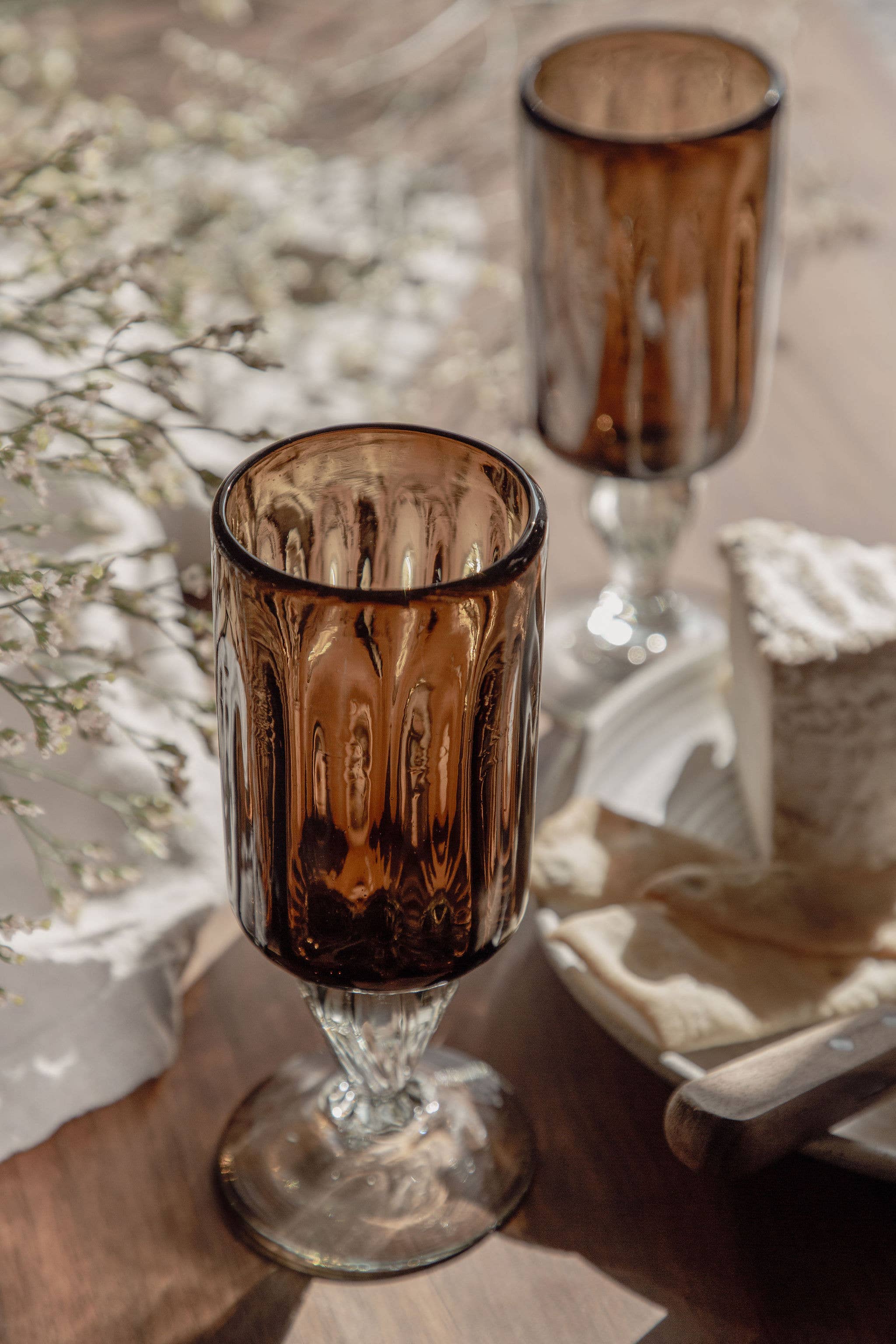 Handblown Fluted Glass: Amber