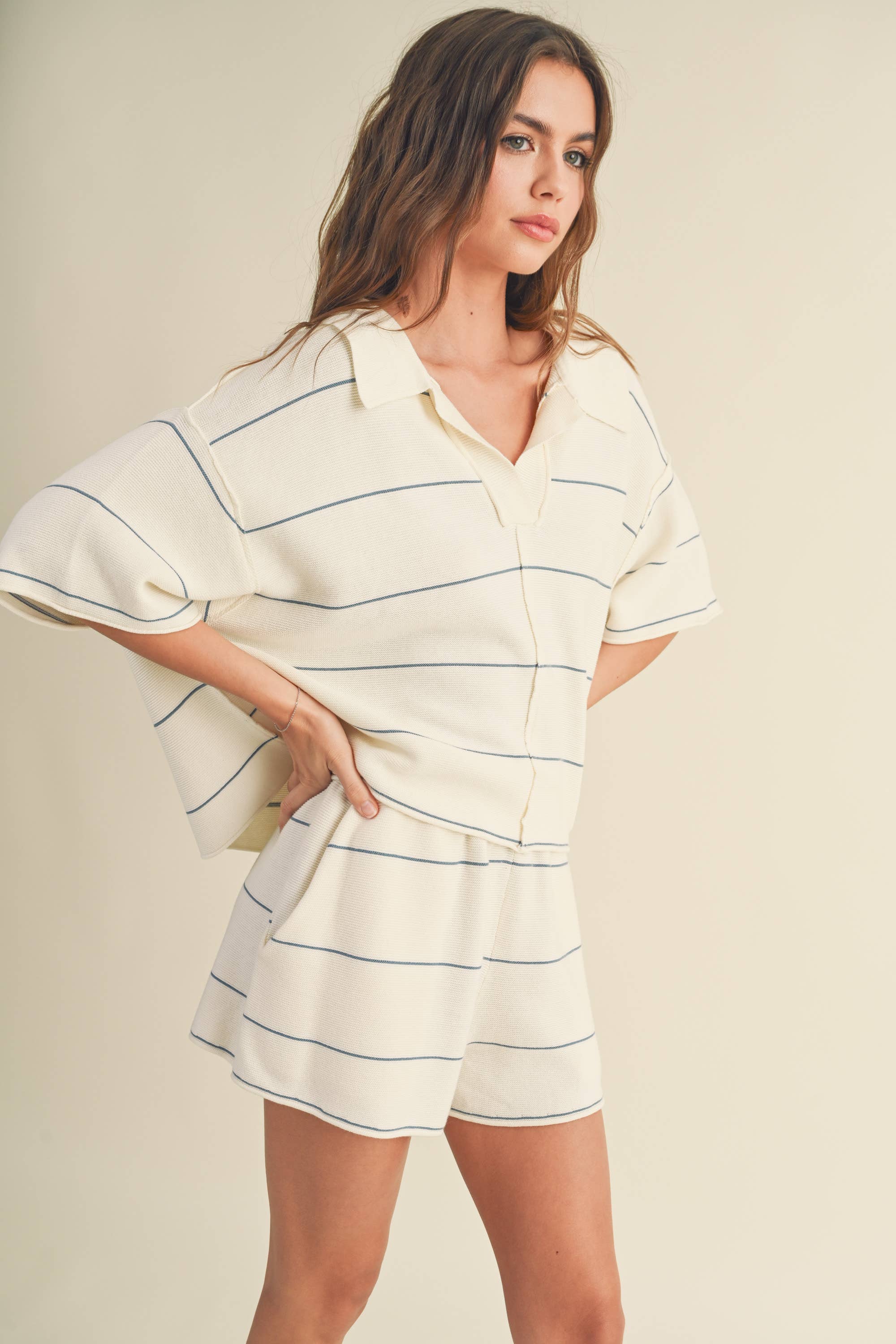 Striped Knitted Collared Blouse