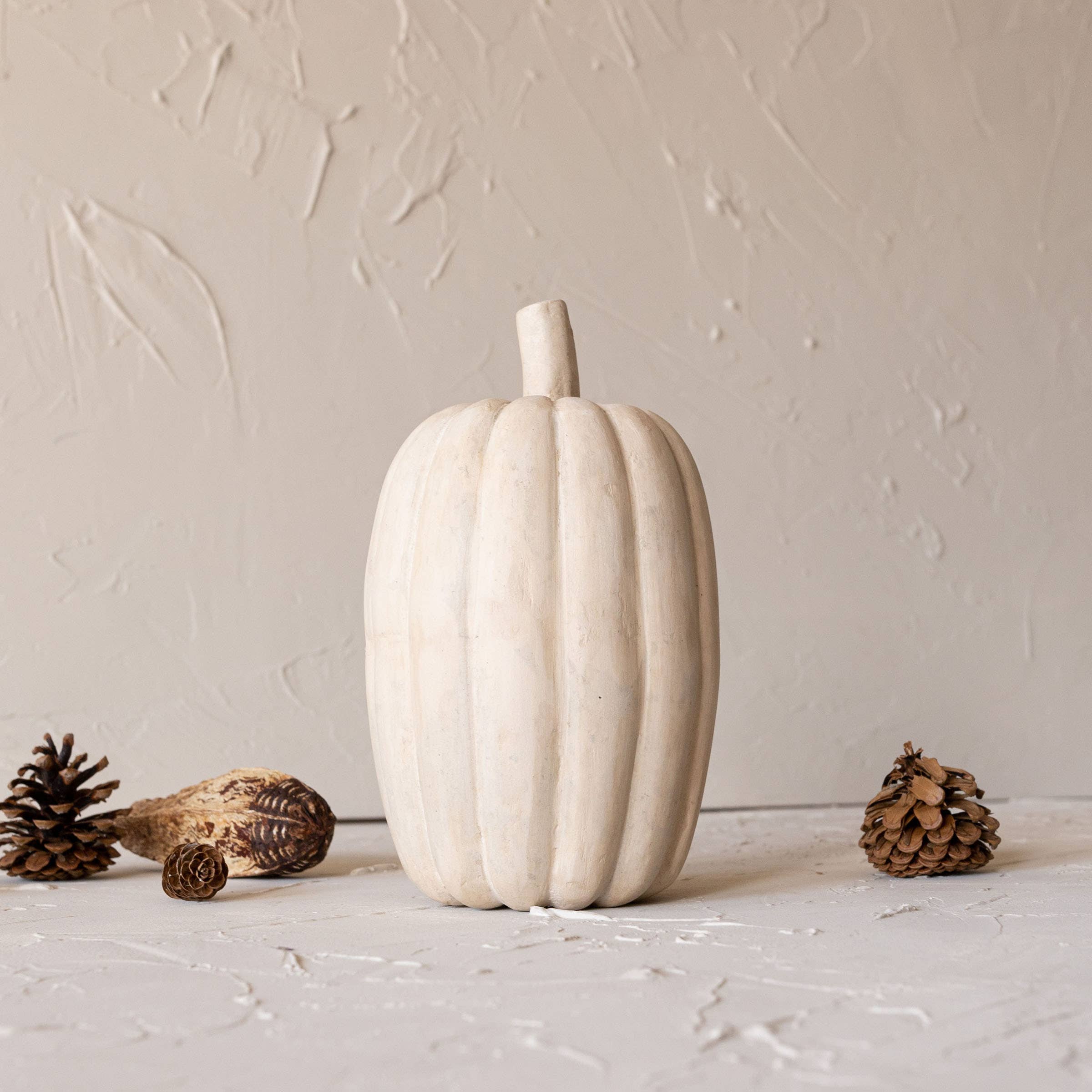Cream Paper Mache Pumpkin