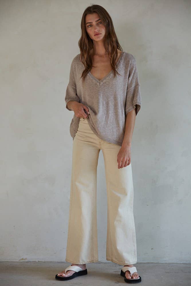 Slouchy Ribbed V-Neck - Burnt Taupe