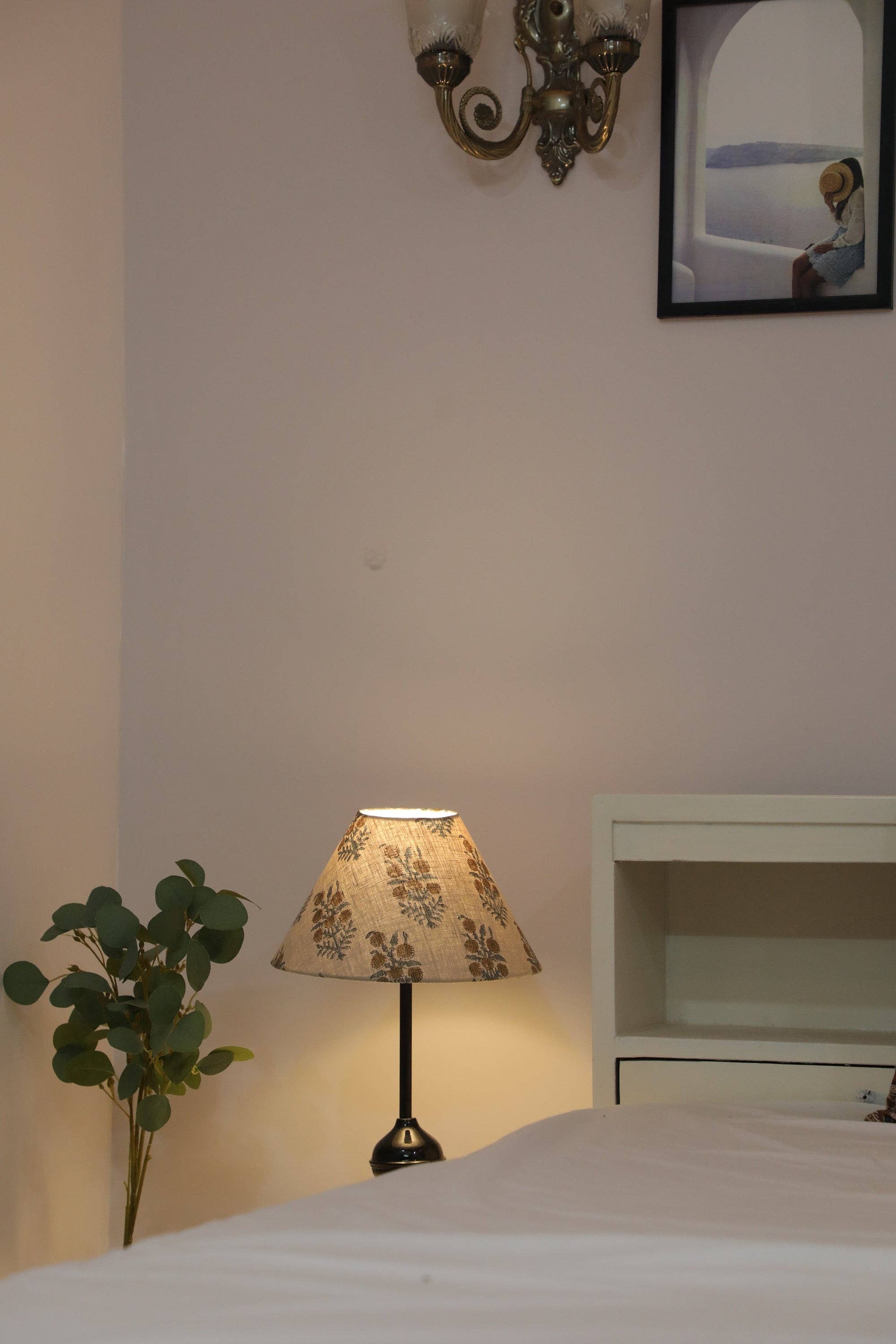 Block Print Lampshade: Blue & Beige