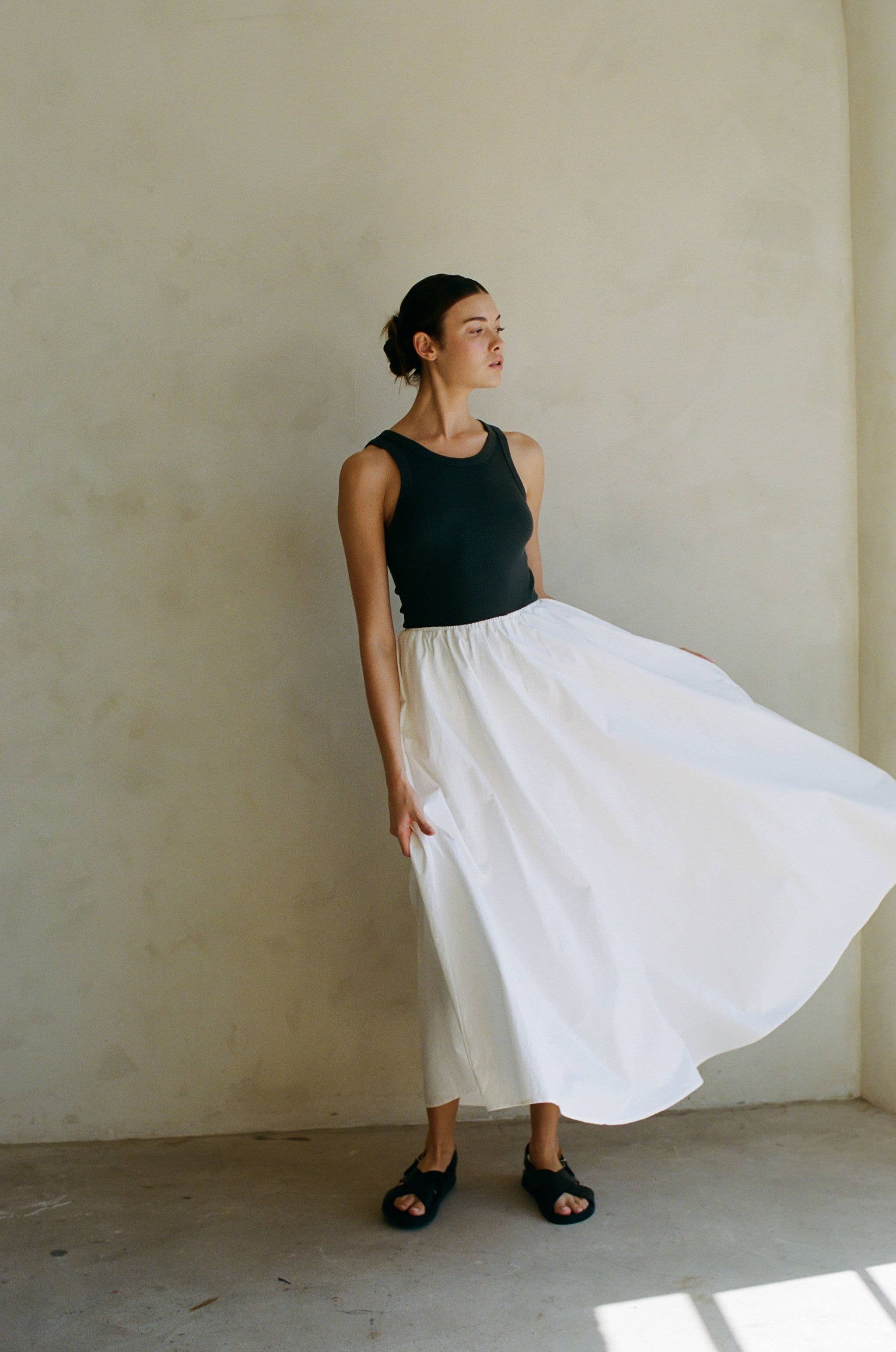 Woven Cotton Midi Skirt - White