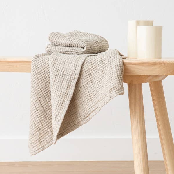 Linen Waffle Weave Hand Towels: Natural