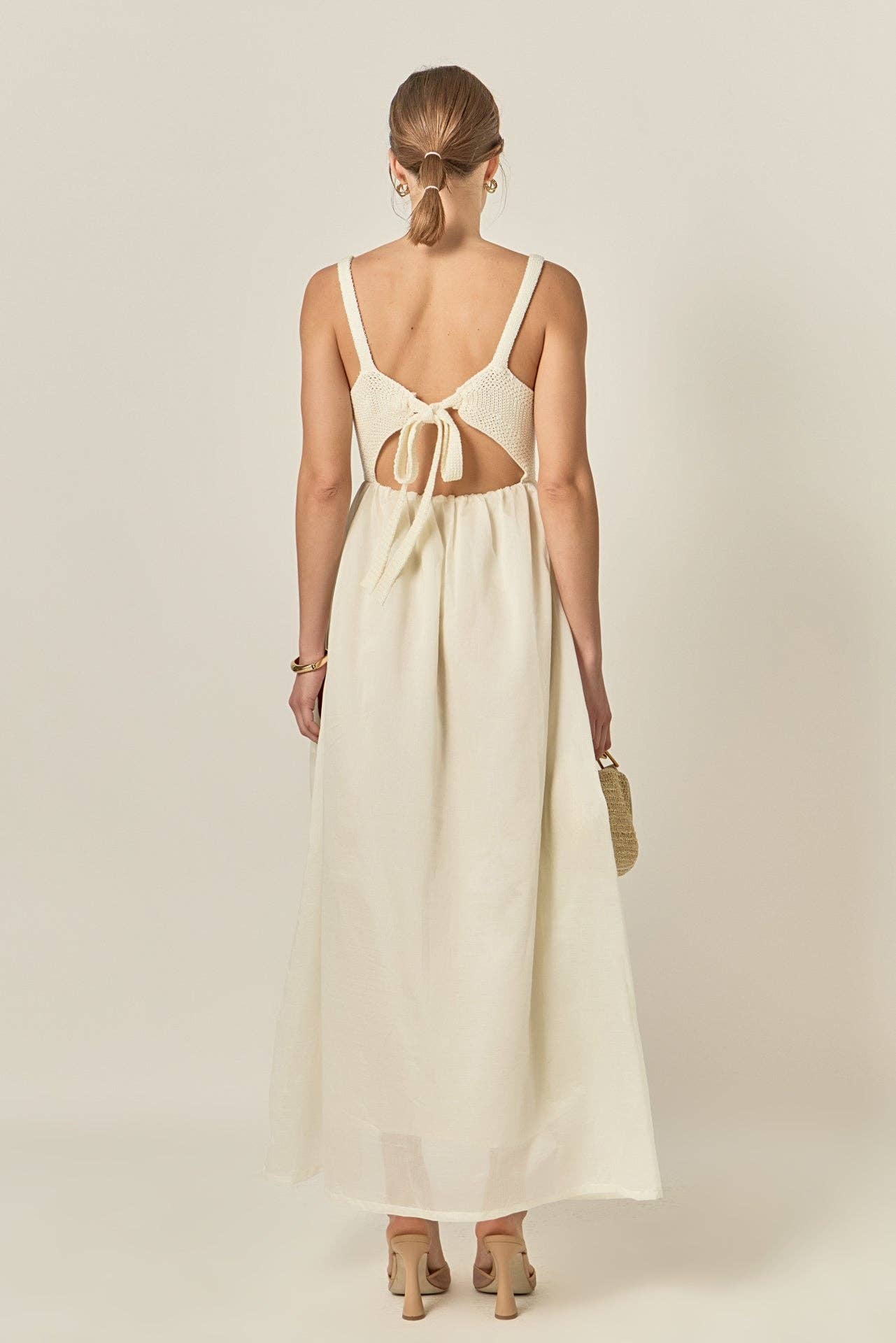 Mixed Media Sleeveless Midi Dress