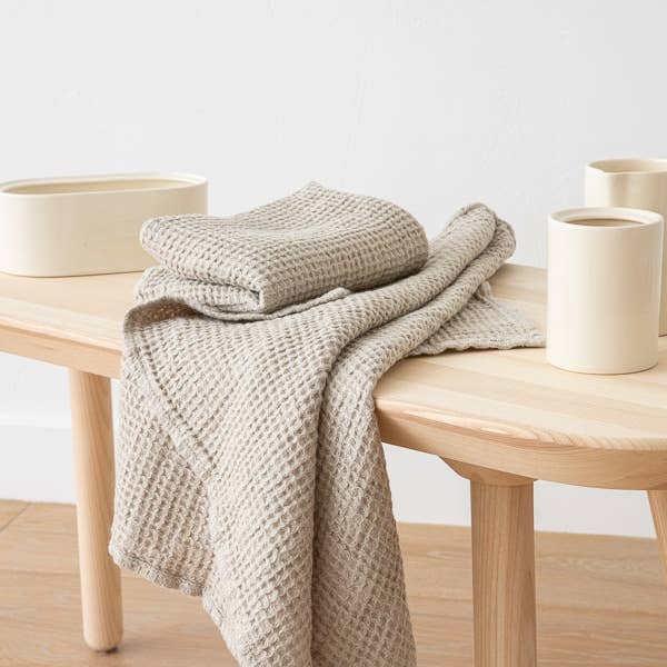 Linen Waffle Weave Hand Towels: Natural