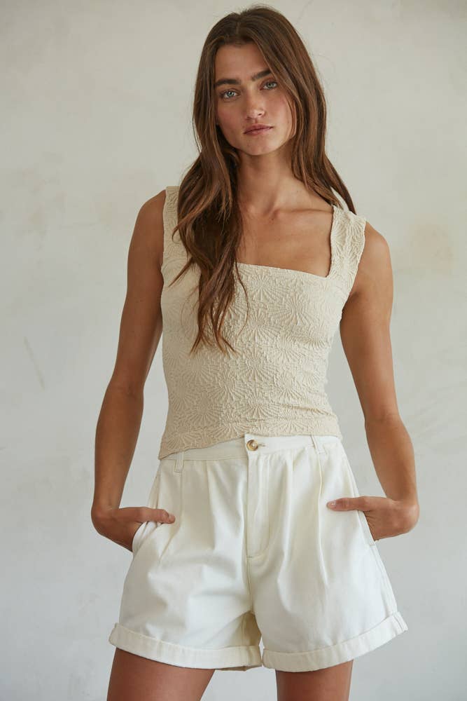 Cotton Pleated Wide Leg Shorts