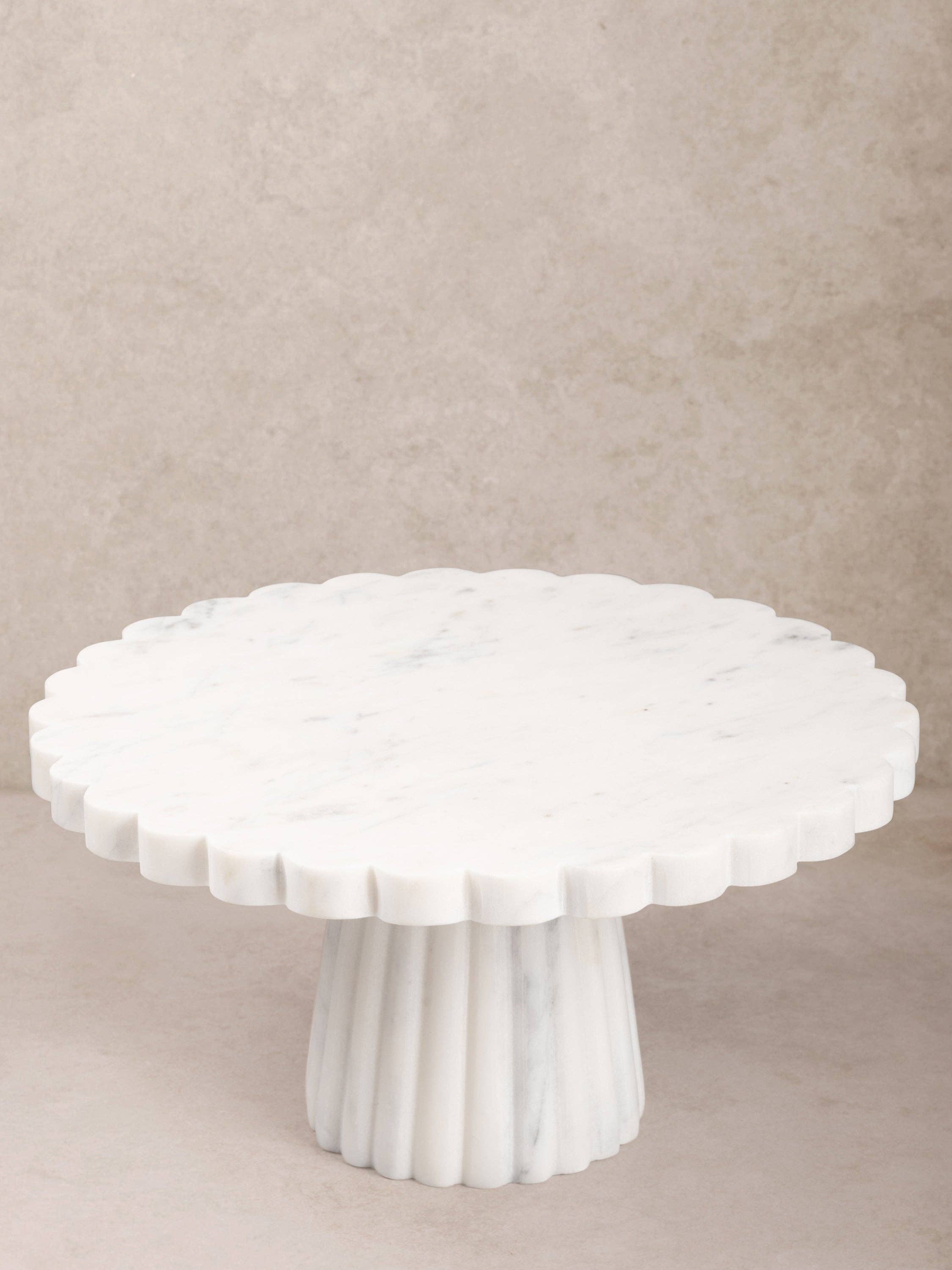White Marble Scalloped Cake Stand