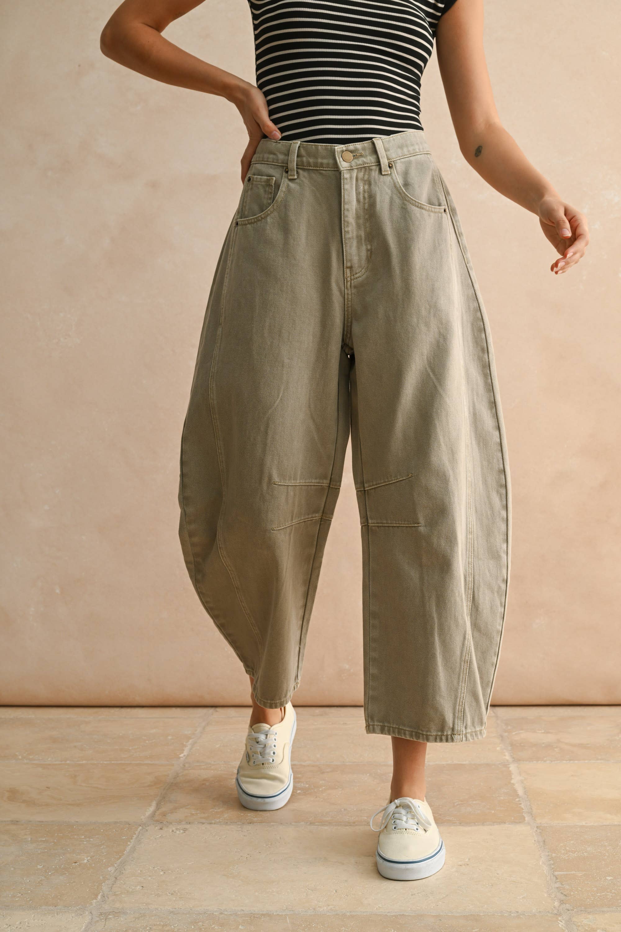 Barrel Denim Pants: Stone