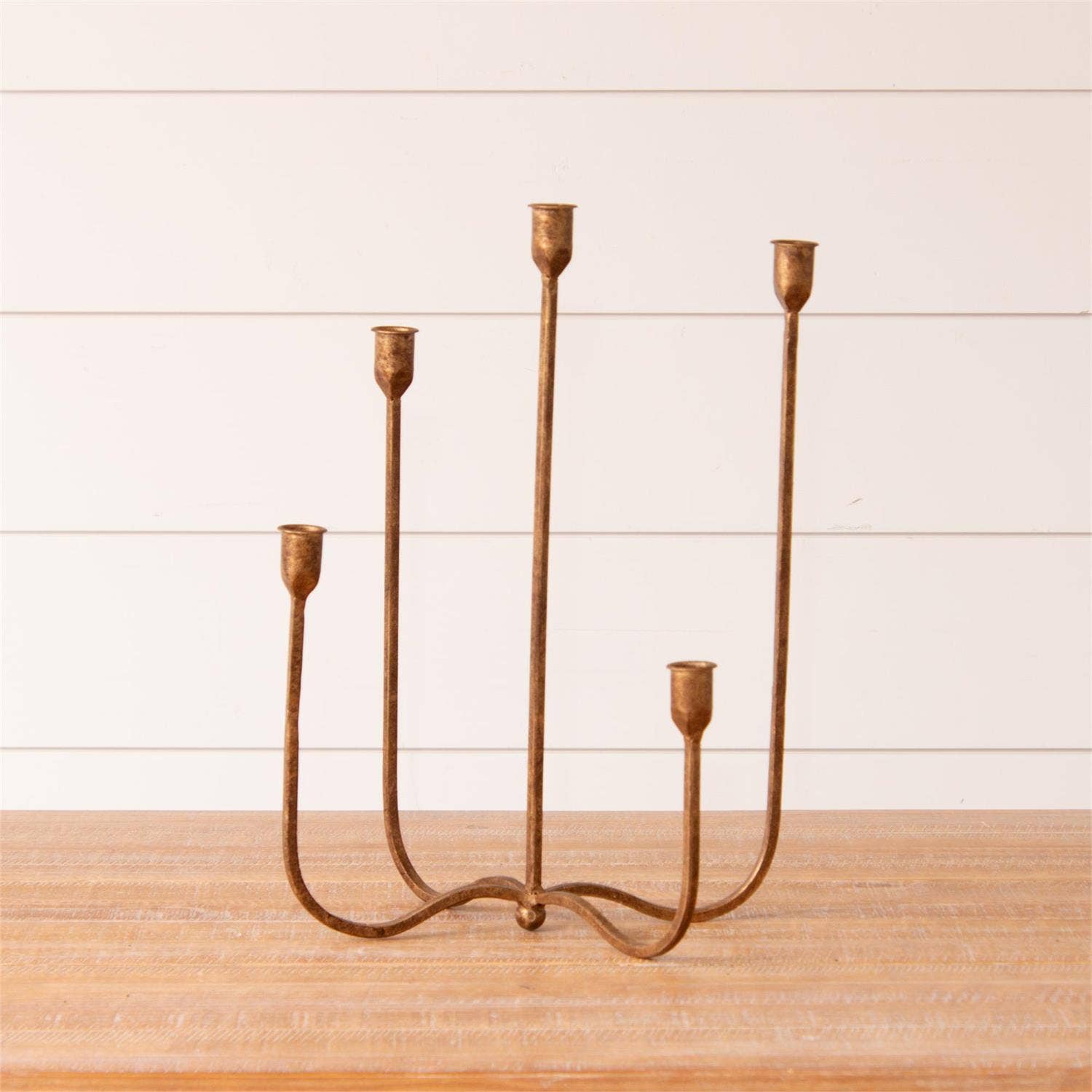 Hand Forged Metal Candelabra: Aged Brass