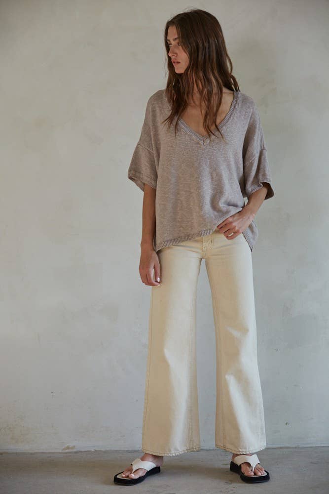 Slouchy Ribbed V-Neck - Burnt Taupe