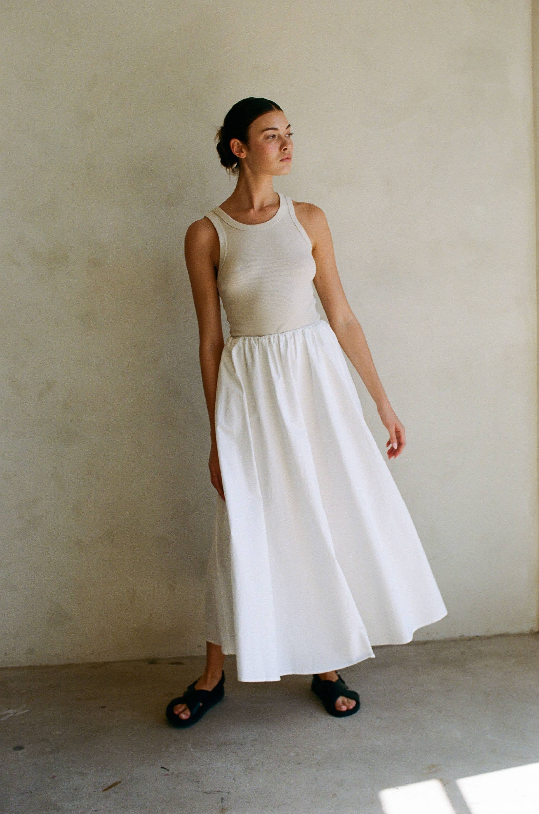 Woven Cotton Midi Skirt - White
