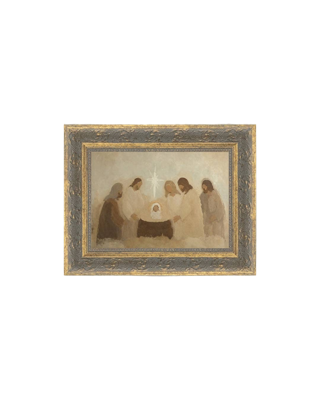 Neutral Nativity Framed Antique Art: 7x5