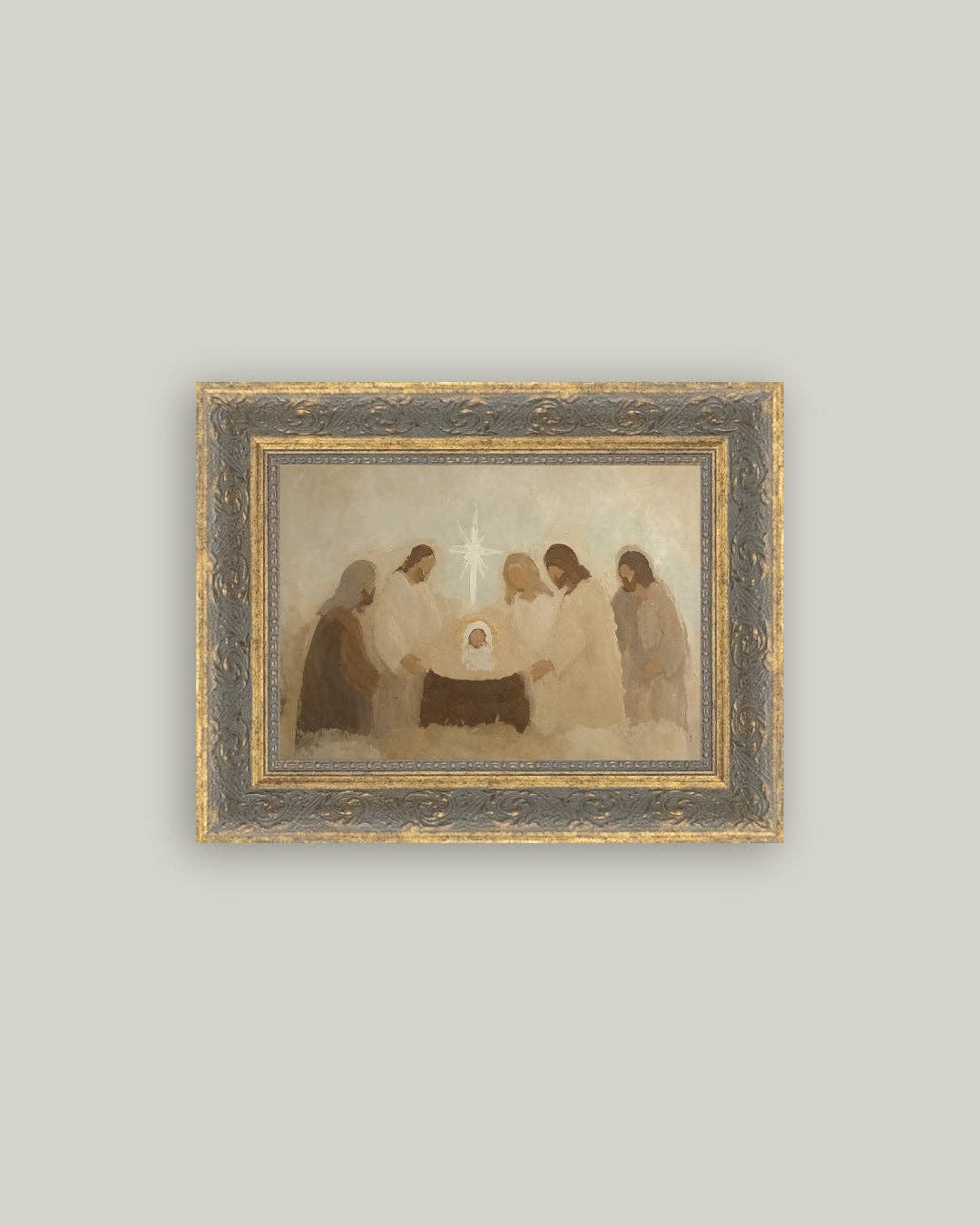 Neutral Nativity Framed Antique Art: 16x12