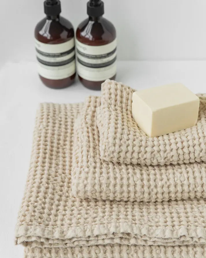 Waffle Linen Bath Towel Set of 3 - Vanilla
