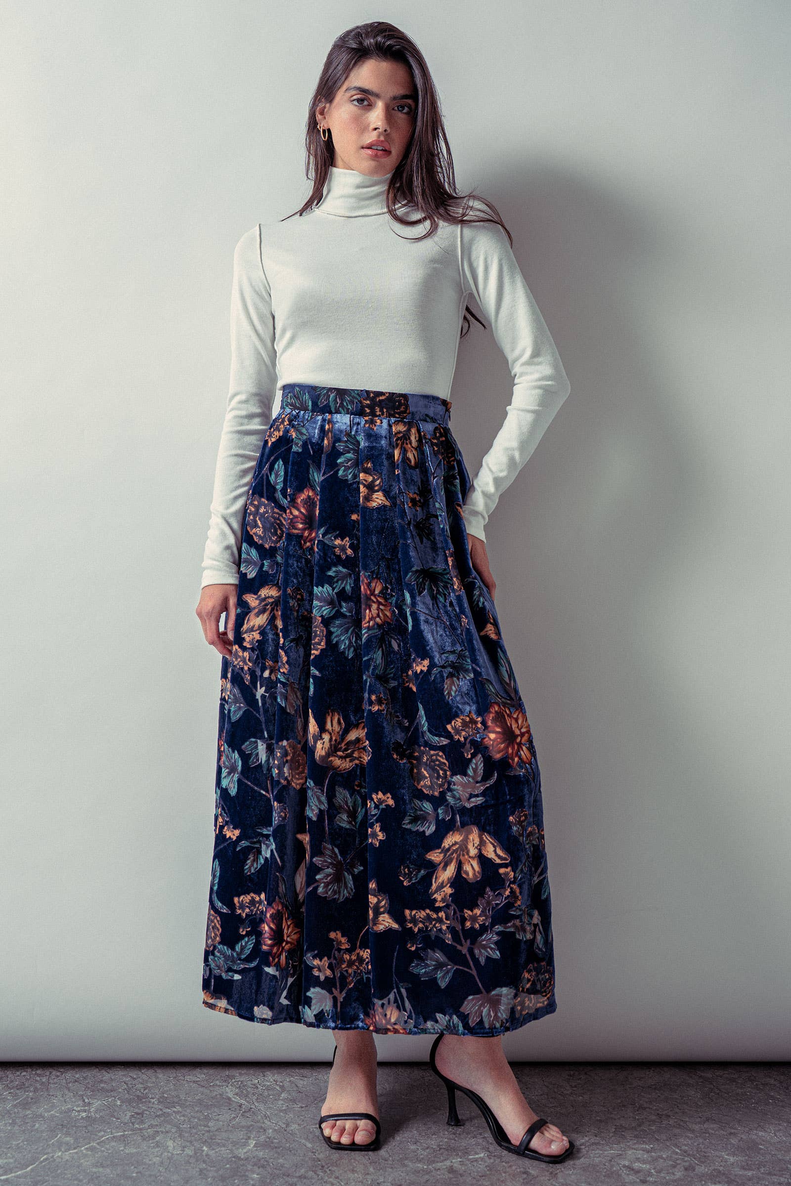 Velvet Floral Maxi Skirt